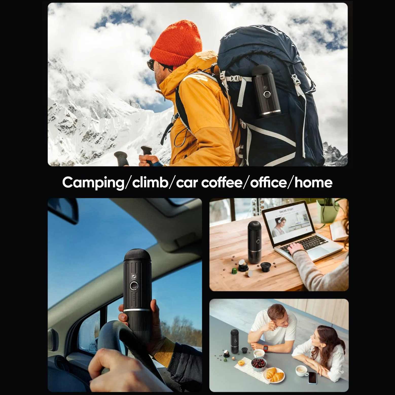 Máquina de café café N-espresso y molido, con calefacción, portátil, portátil, con calefacción, compatible con cápsulas N-espresso y café molido, 7500 mAh USB, y cafetera recargable (blanco)