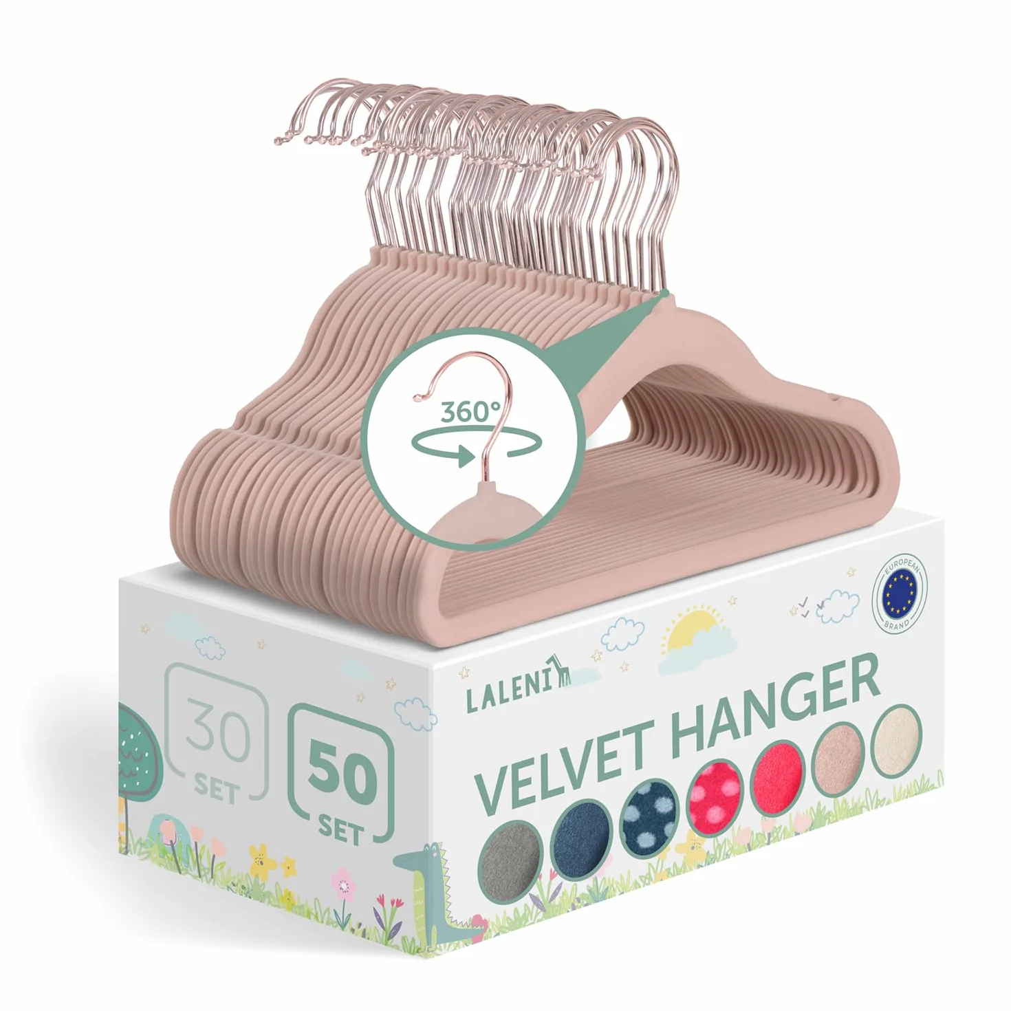 Perchas Infantiles 50 pzs de Terciopelo - Perchas Bebe Recien Nacido Ahorra Espacio - Giratorias 360° Antideslizantes Rosa