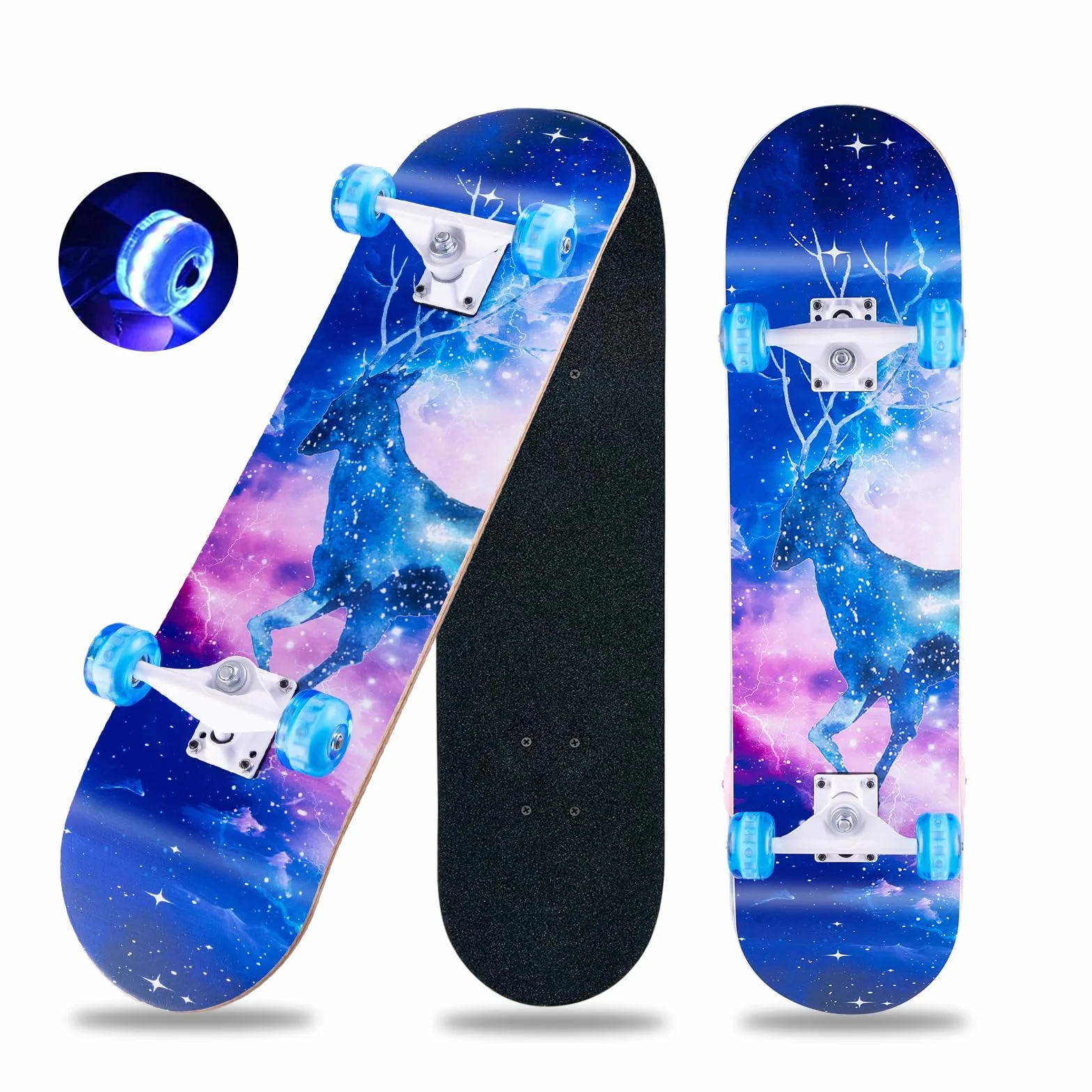 Monopatín Cruiser Skateboard 31 x 8 pulgadas Doble Kick Deck Cóncavo ABEC-11 Rodamientos 8 Capas Madera de Arce