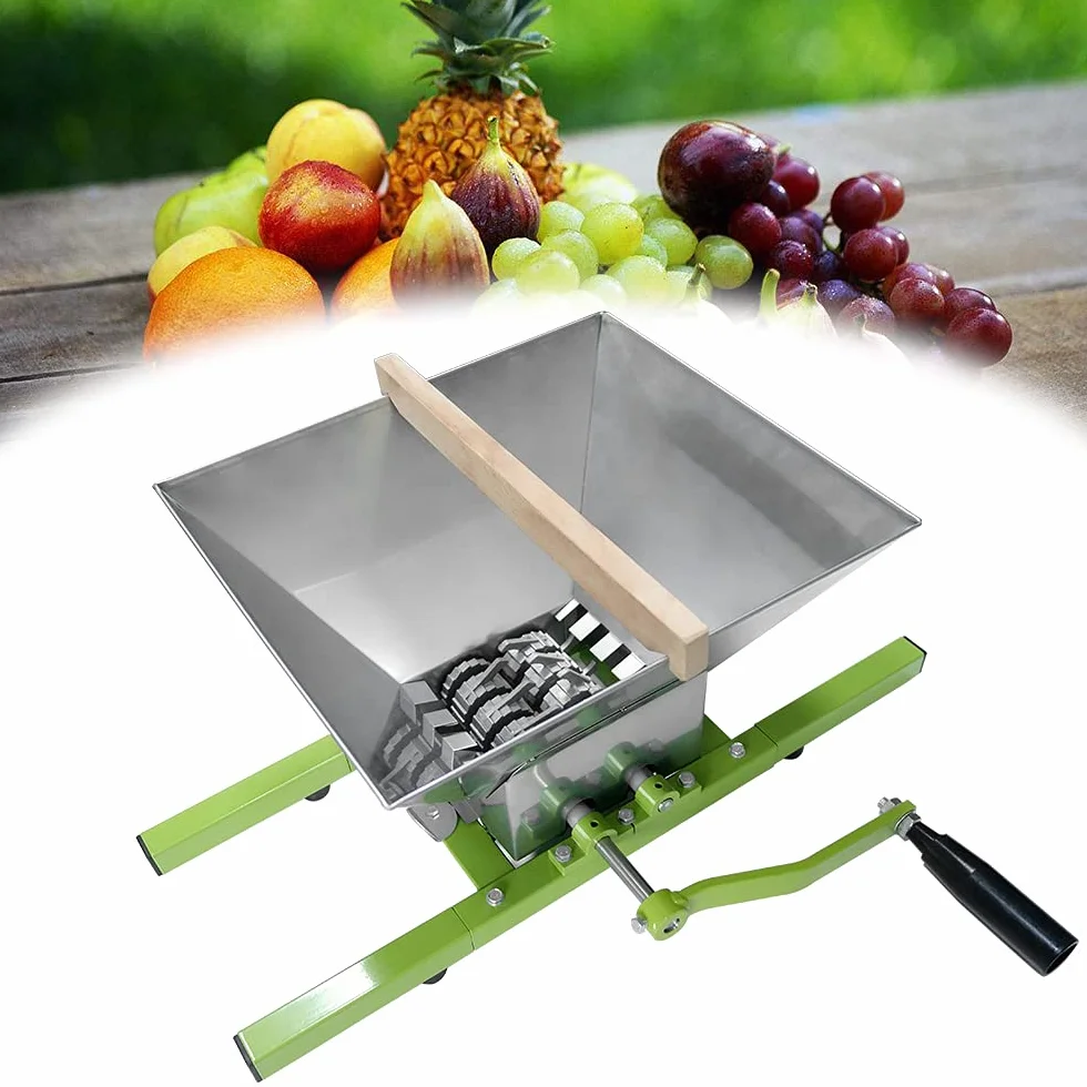 NAIZY Molinillo de frutas manual de 7 l, prensa de vino con cesta de madera, exprimidor de manzanas, trituradora de frutas, exprimidor de uvas