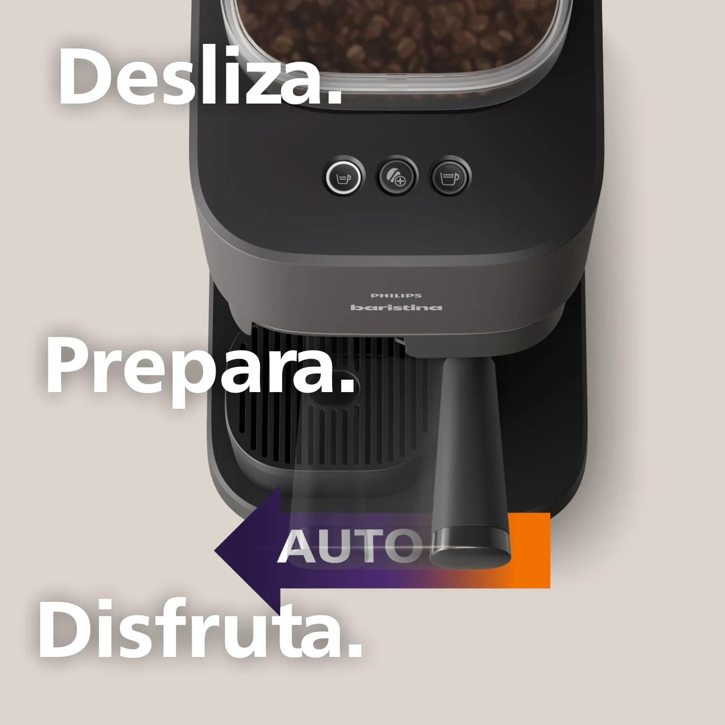 PHILIPS Baristina Cafetera Espresso Molienda, Prensado y Preparación Automáticos, 16 Bares, Espresso, Lungo, Tamaño Compacto, Negro con Portafiltro Negro, Cafetera con Molinillo BAR305/60