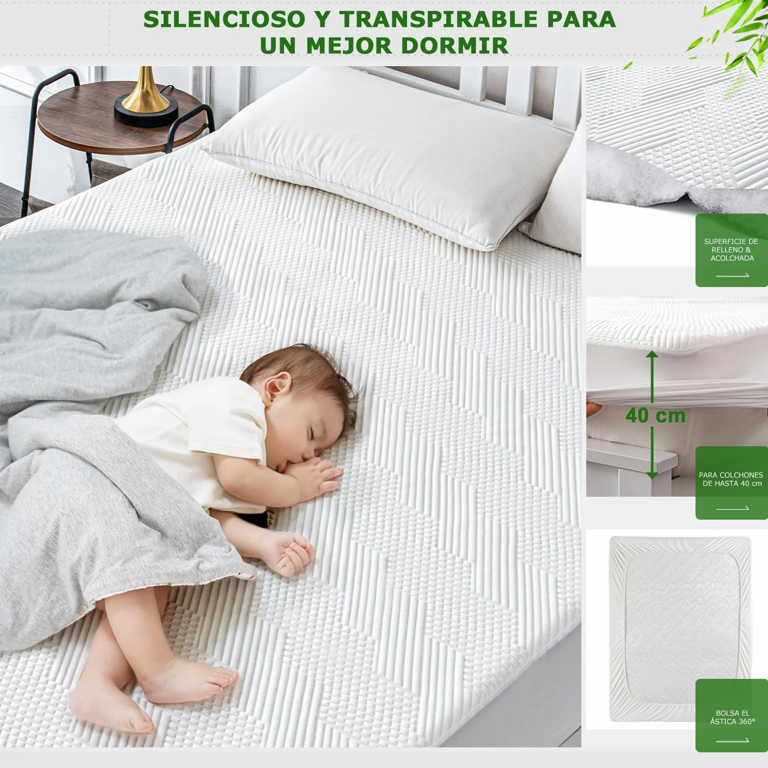 GRT Protector de Colchón 160x200 cm Impermeable Fibra de Bambú, Cubre Colchon Transpirable et Certificado Oeko-Tex, Funda para Colchon Estira hasta 40 cm de Profundidad (Blanco)