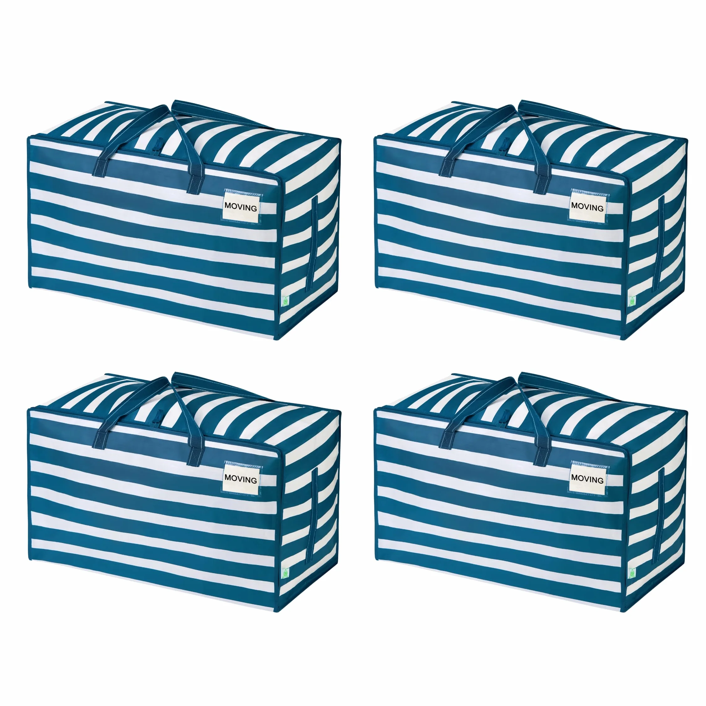 VENO Pack de 4 Bolsa Organizadora Gruesa de Gran Tamaño con Asas Fuertes y Cremalleras para Viajes, Transporte,Universitario, Mudanza, Camping, Embalaje,(Raya Azul Marino, Pack de 4)