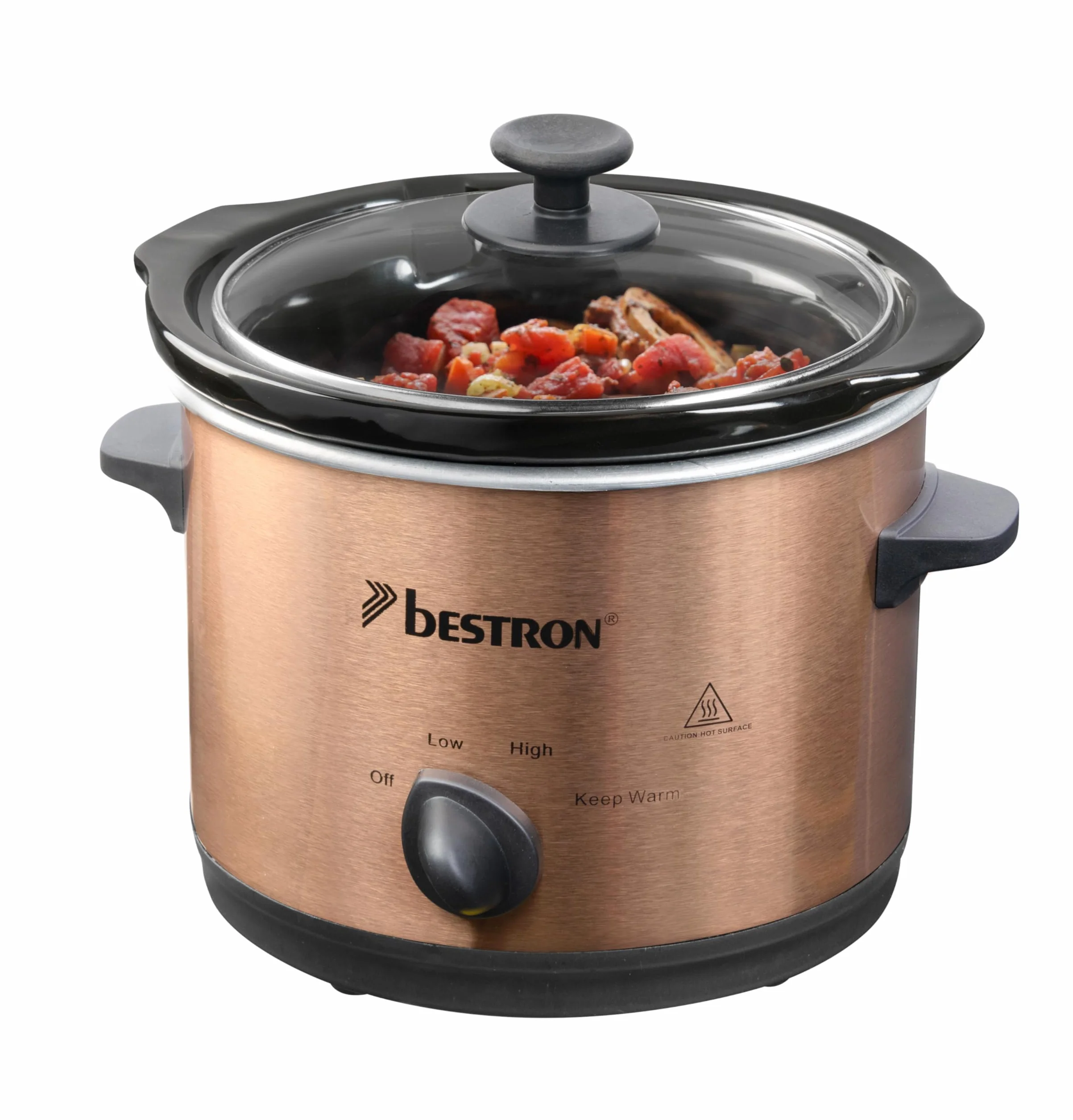 Bestron Slowcooker 1.5 L Olla de Cocción Lenta Cerámica 3 Niveles Cobre
