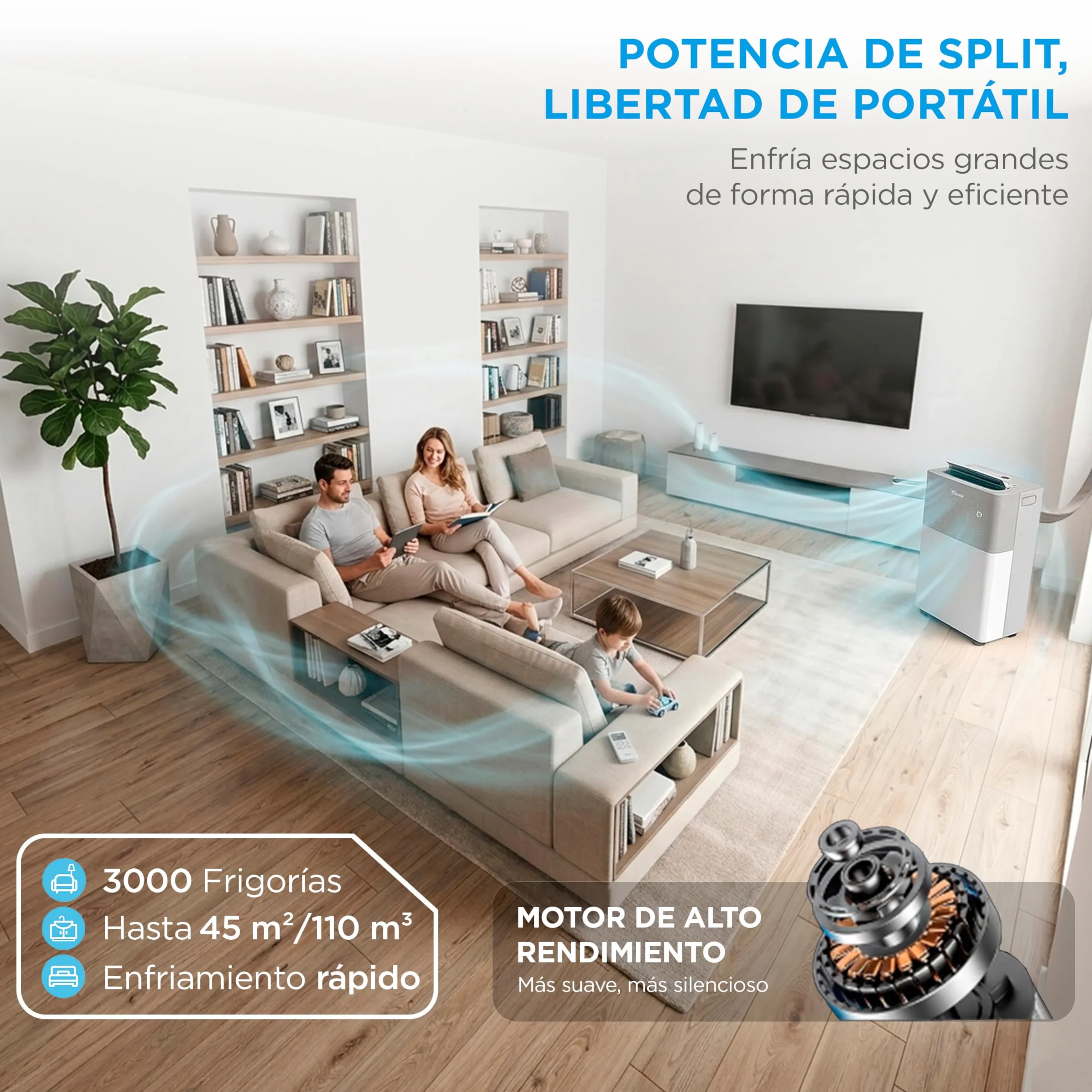 Midea Portasplit Aire Acondicionado Portatil 4 en 1 | 3000 frigorías / 12000 BTU | Split sin Obra de Bajo Consumo con modo Silence, App/Wifi, Deshumidificador, Calefacción y Ventilador hasta 45 m2