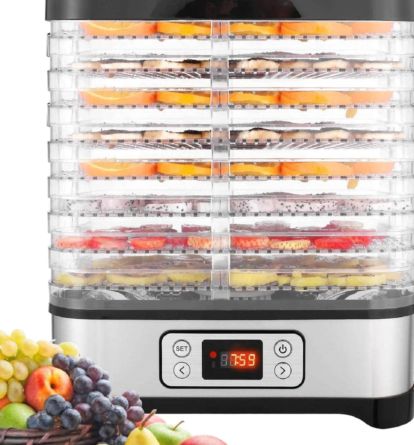 Deshidratador con regulador de temperatura, deshidratador para alimentos, carne, frutas, verduras, deshidratador, sin BPA, 8 niveles/400 W