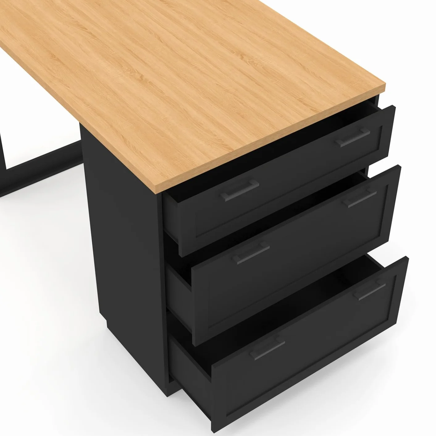 IDMarket – Ilot Central – Comedero de pie 4 personas VITO 130 cm cacerola 3 cajones negro y bandeja madera
