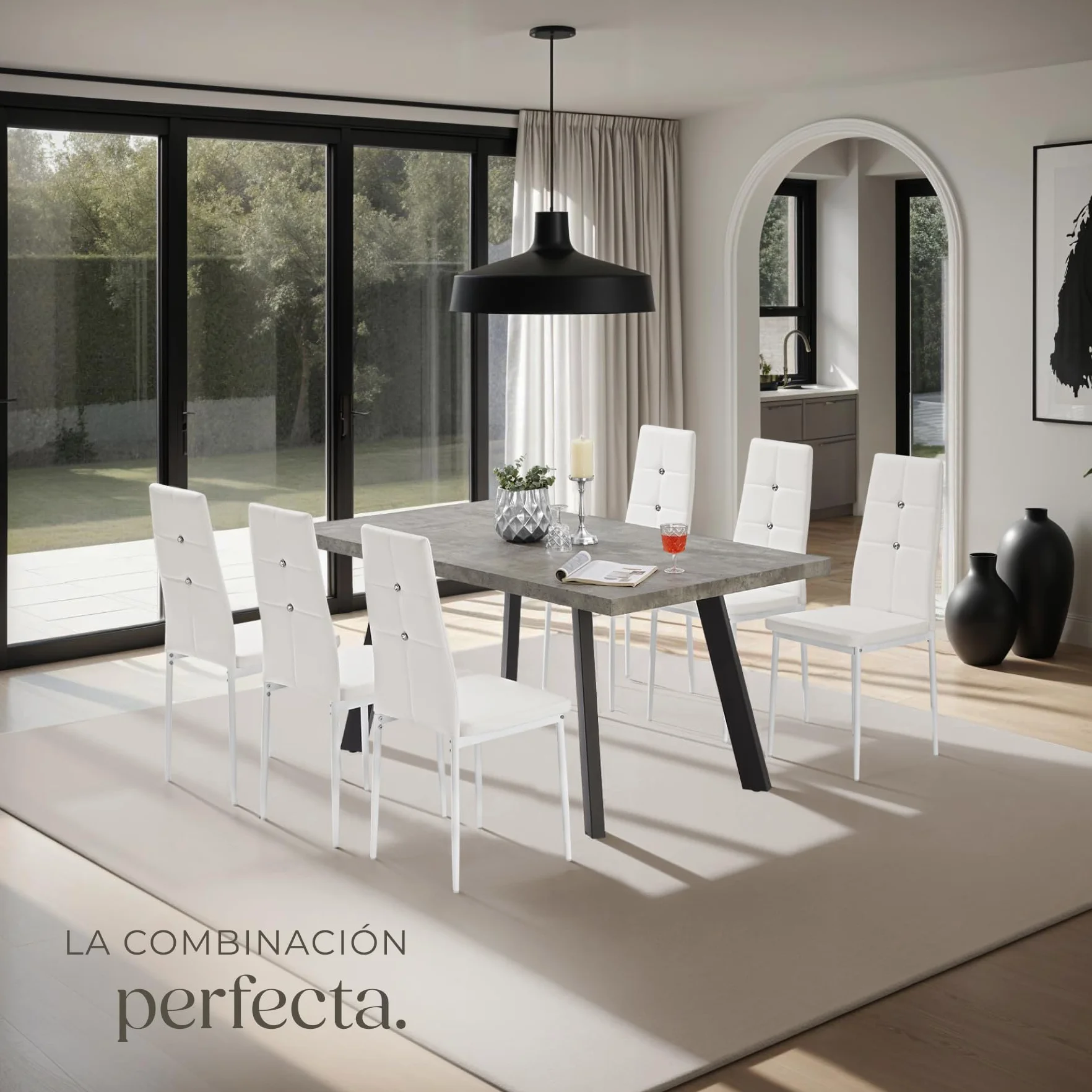 tectake® Silla de Comedor, Asiento y Respaldo Acolchado, Piel Sintética, Piedras Brillantes, Sillas Modernas, Sillas Cocina, Alta Capacidad de Carga, Montaje Rápido - 4 Sillas Blanco