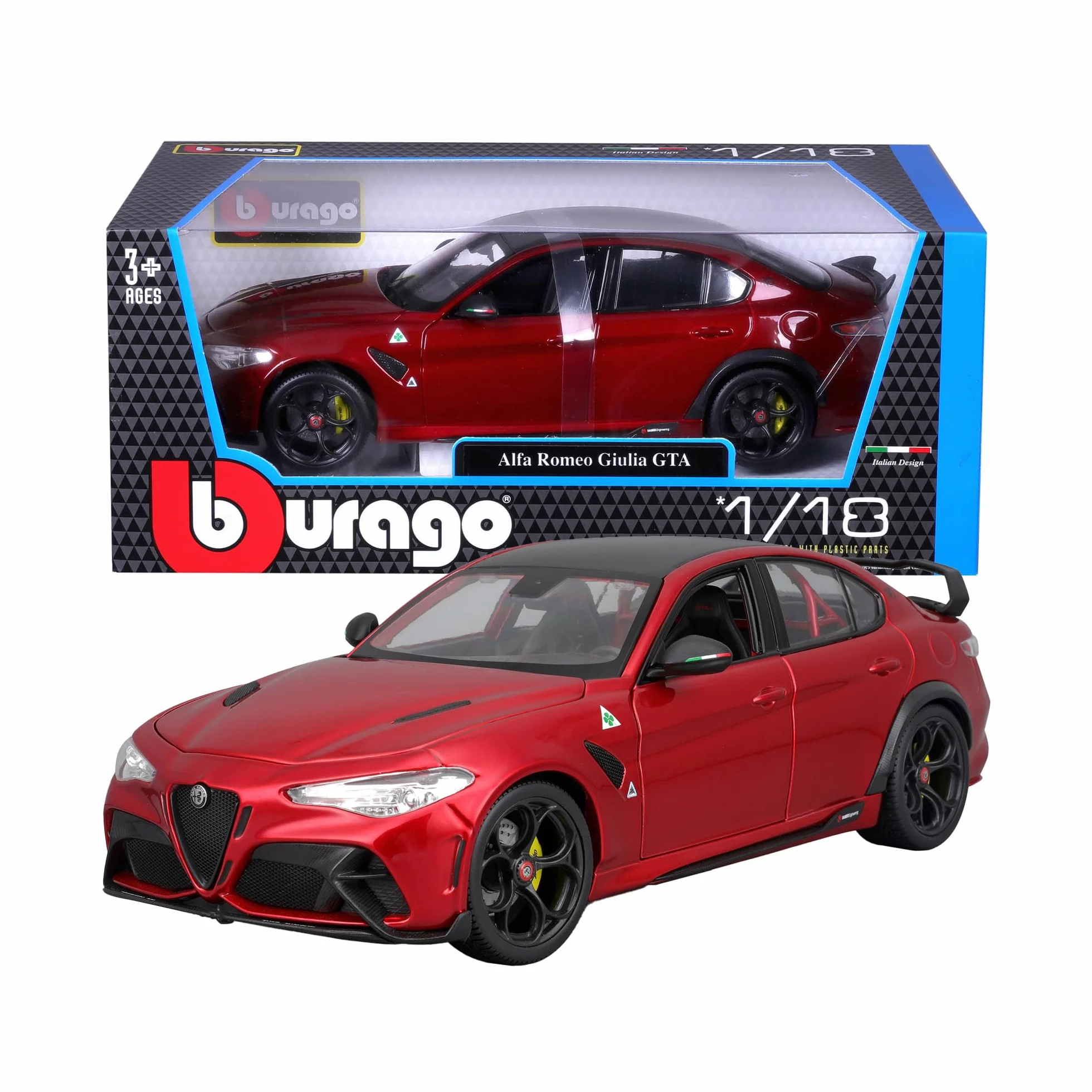 Bburago - Alfa Romeo Giulia GTA 2020, Coche Diecast a Escala 1:18, Réplica Detallada con 4 Puertas, Color Rojo, Licencia Oficial Alfa Romeo, Edad Recomendada 3+ Años