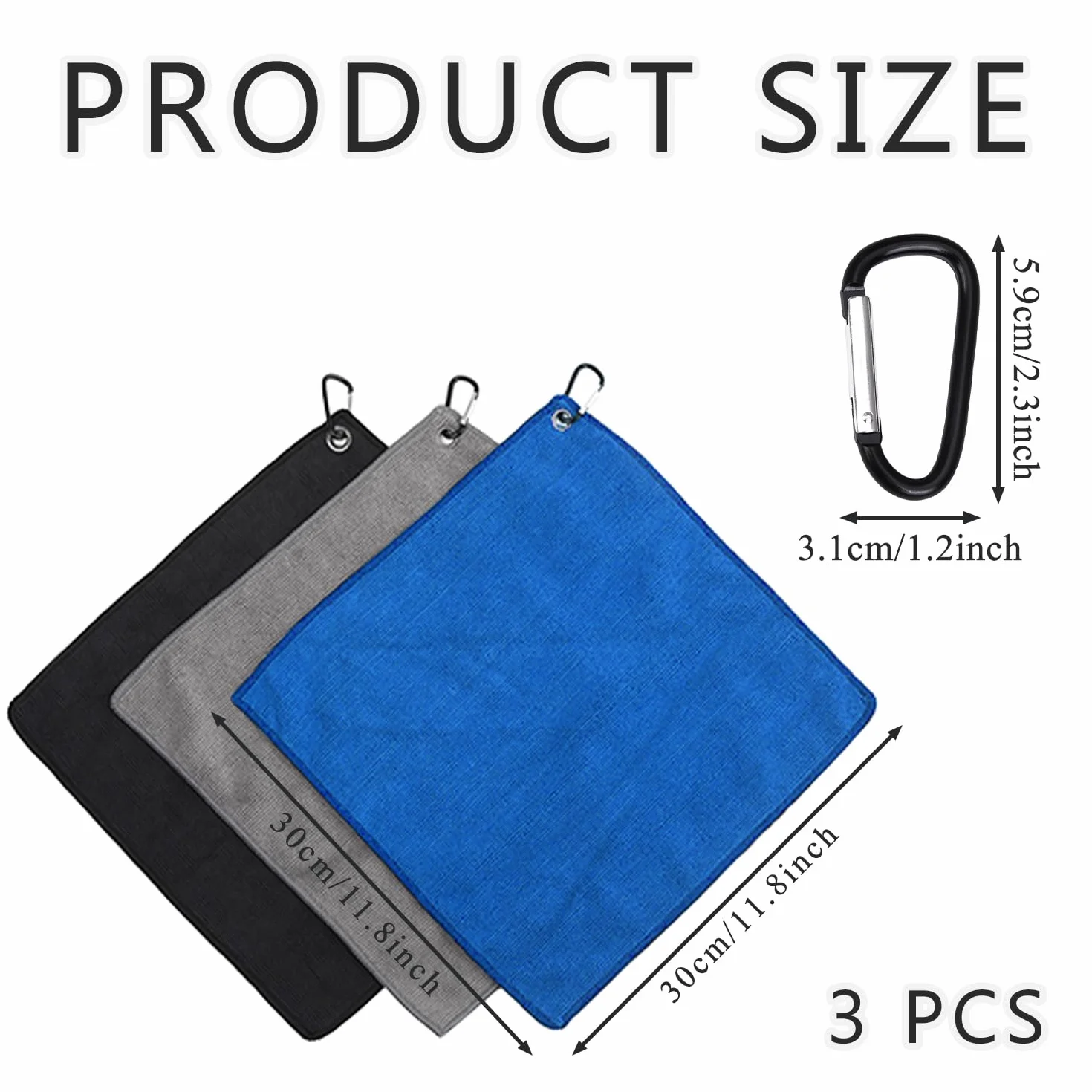 Toalla de Golf de Microfibra 3 Piezas, Paños de Limpieza Absorbentes con Mosquetón