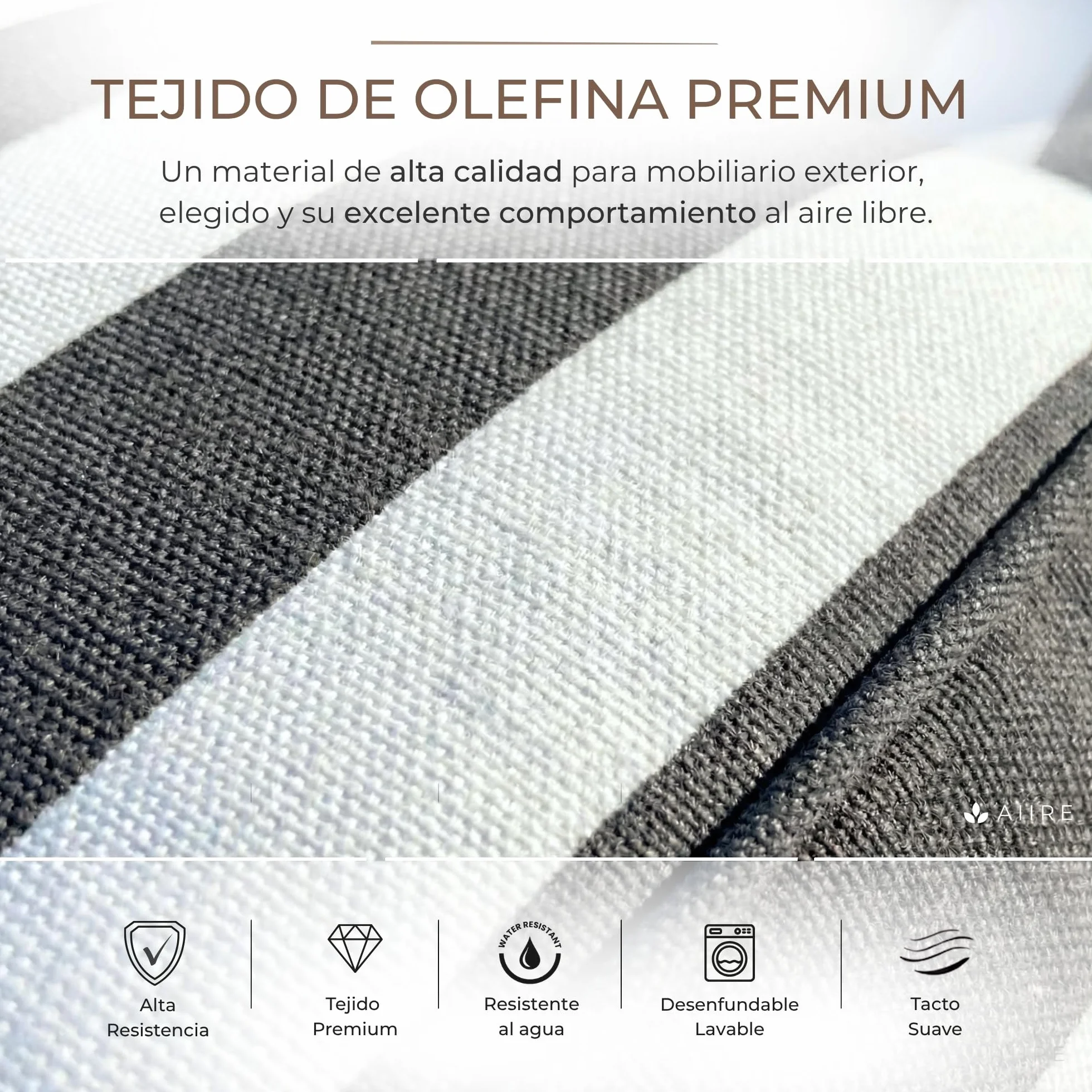 Aiire Puff Exterior Jardín con Relleno Incluido - Puf en Olefina Premium, Desenfundable y Lavable - Bean Bag Chair para Terraza, Piscina y Porche - Tumbona Lounge XXL Exterior Gris