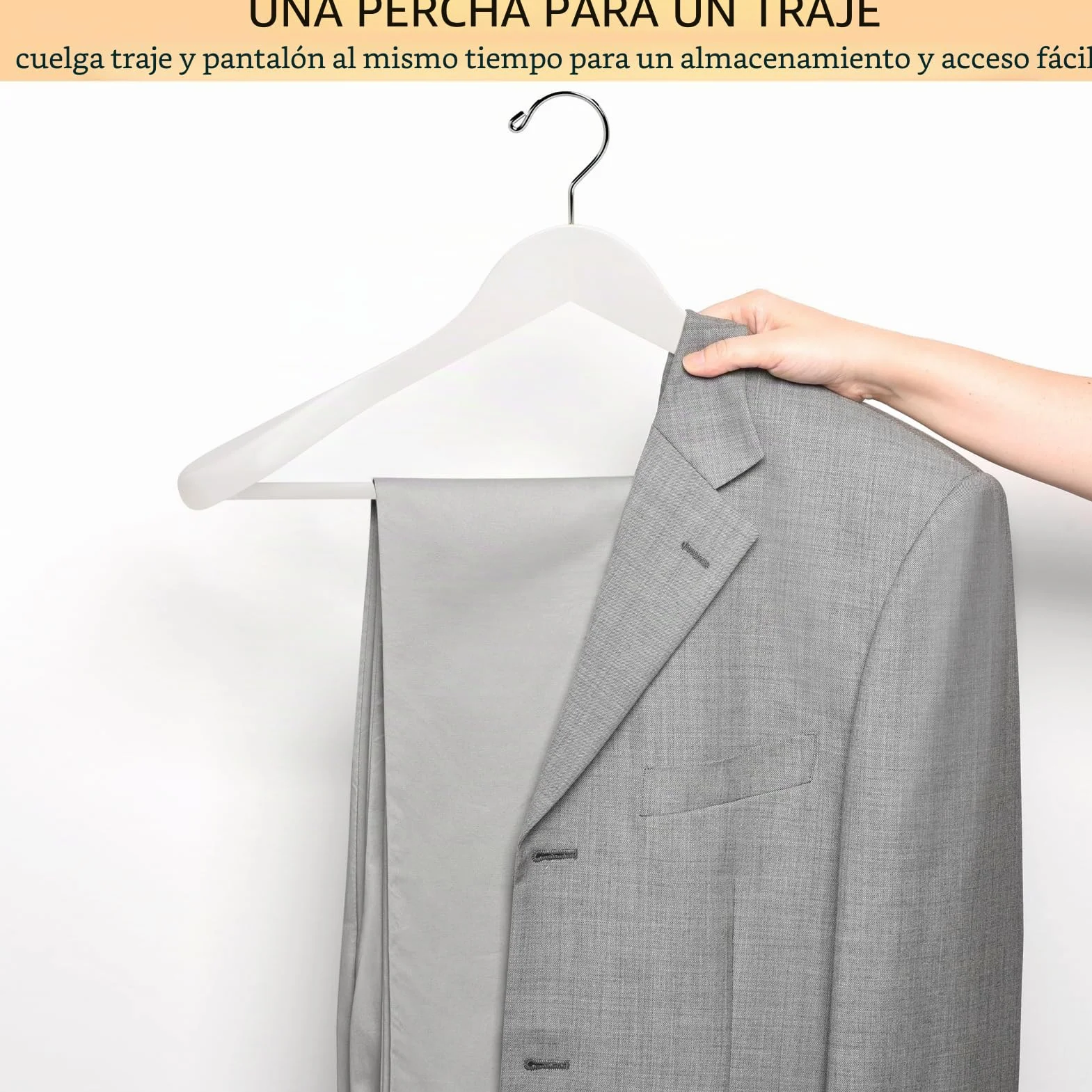 Amber Home 10 Unidades 44,5cm Perchas de Madera Blanco con Hombros Anchos, Lujosa y Robusta Percha para Ropa Exterior Abrigos Trajes Chaquetas con Varilla Redonda Antideslizante