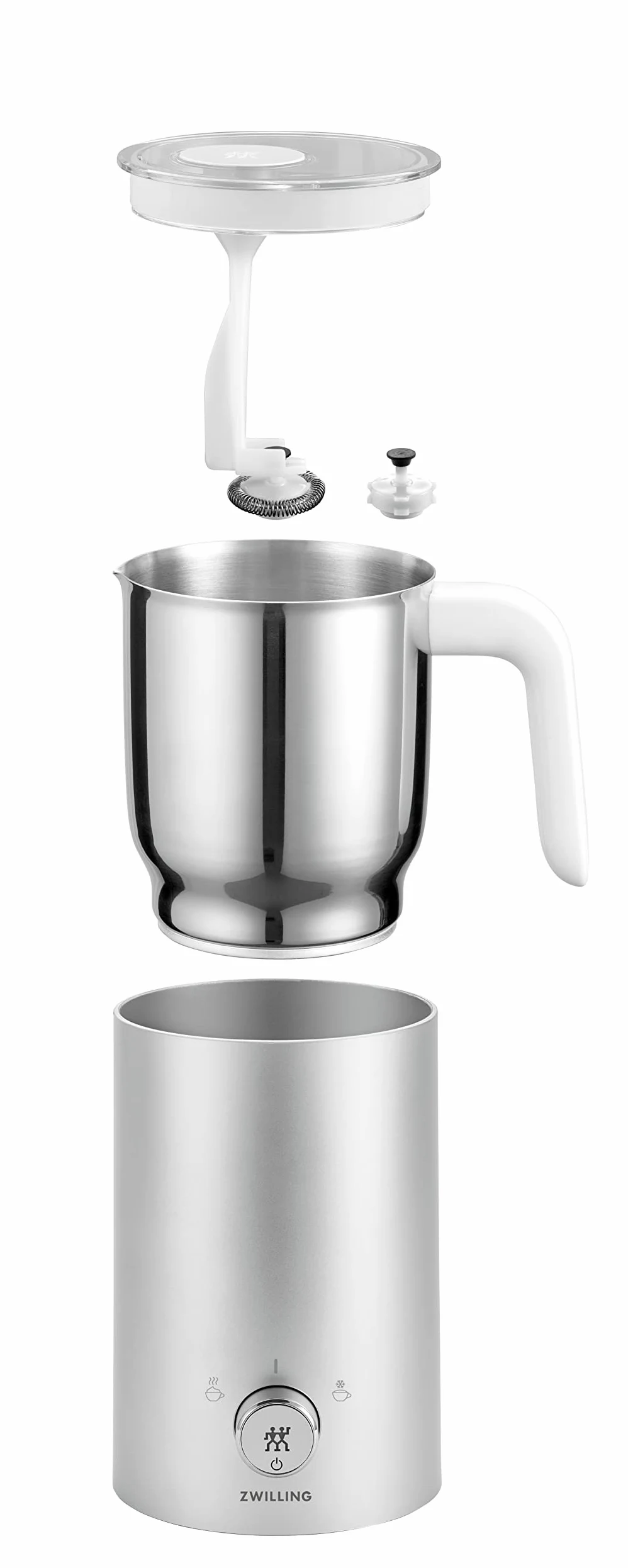ZWILLING ENFINIGY Espumador de leche eléctrico para leche caliente y fría y alternativas a la leche de origen vegetal, 400 ml, Plata