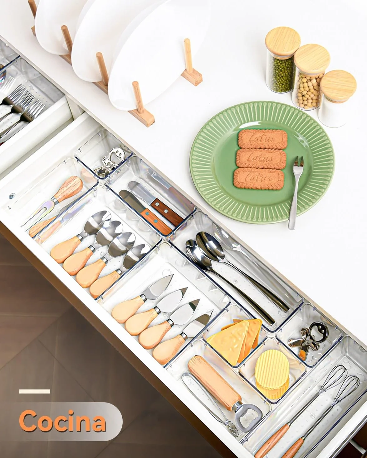 Organizadores de Cajones Set de 25, Separadores de Cajones de Escritorio Plástico, Bandejas de Almacenaje para Maquillaje, Joyas, Tools, Cocina, Dormitorio, Baño, Oficina