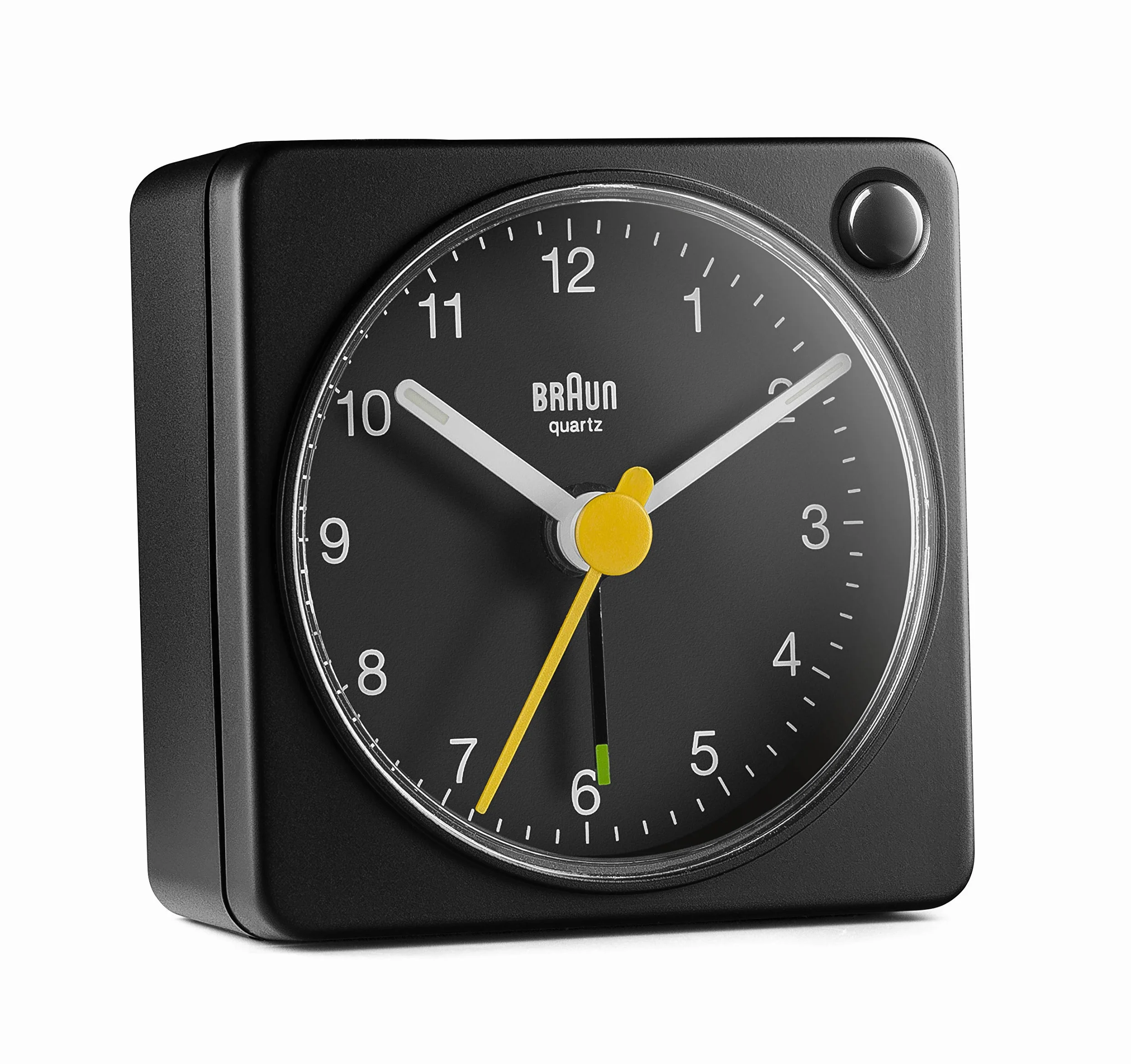 Braun BC02XB Classic Analog Travel Alarm Clock with Snooze and Light, Compact Size, Quiet Quartz Movement, Crescendo Alarm, Black