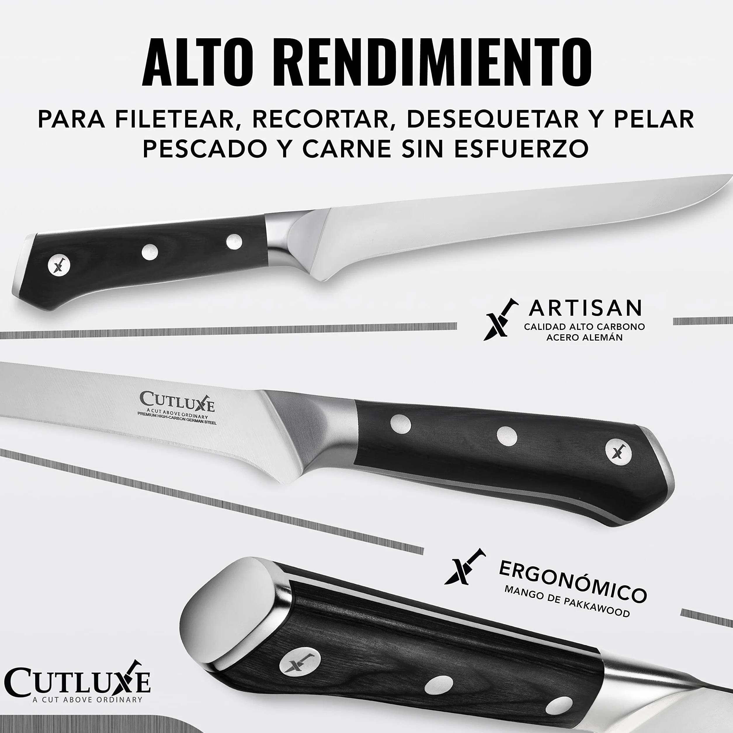 Cutluxe Cuchillo Fileteador y Deshuesar 15cm Acero Alemán Alto Carbono Serie Artesano