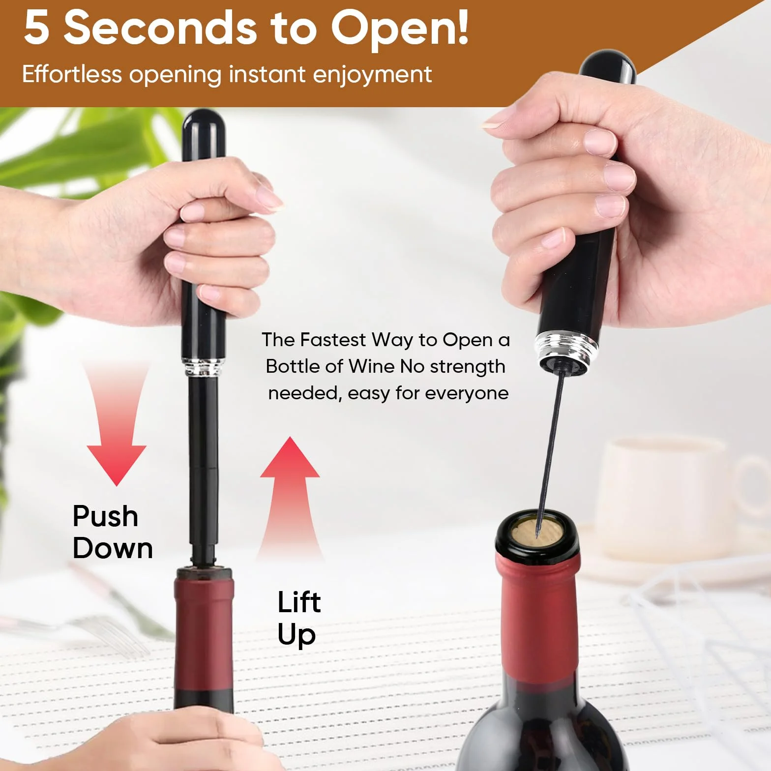 Sacacorchos Manual Set, Sacacorchos de Aire a Presión, Abrebotellas Profesional, Boquilla Plegable Automática, Vertedor de Botellas de Acero Inoxidable, Set de Accesorios para Vino