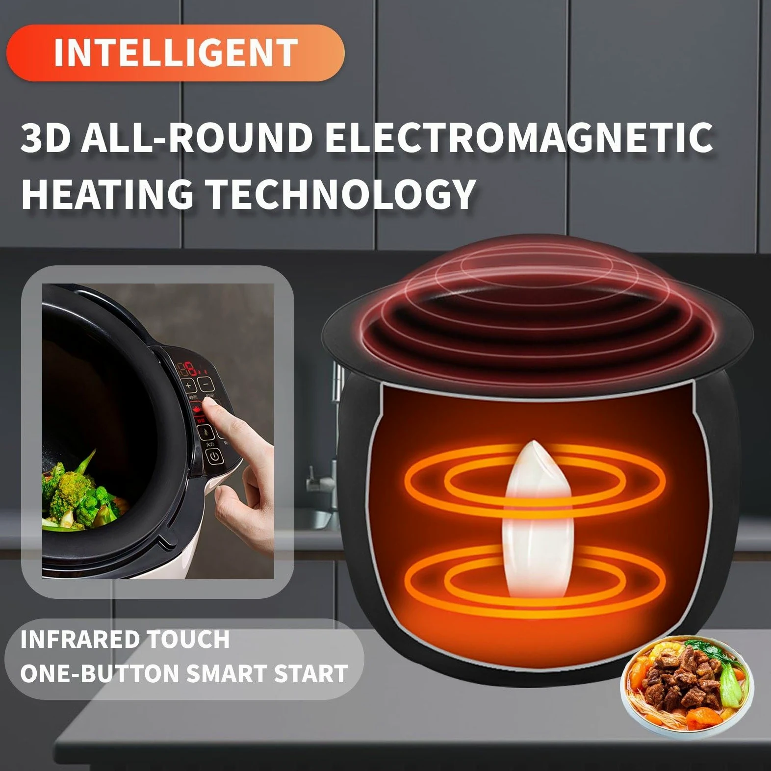 Salteador Automático-Olla Inteligente Eléctrica Antiadherente Programable para Una Cocina Fácil Y Saludable, Sin Humo,para Principiantes Y Apartamentos Pequeños