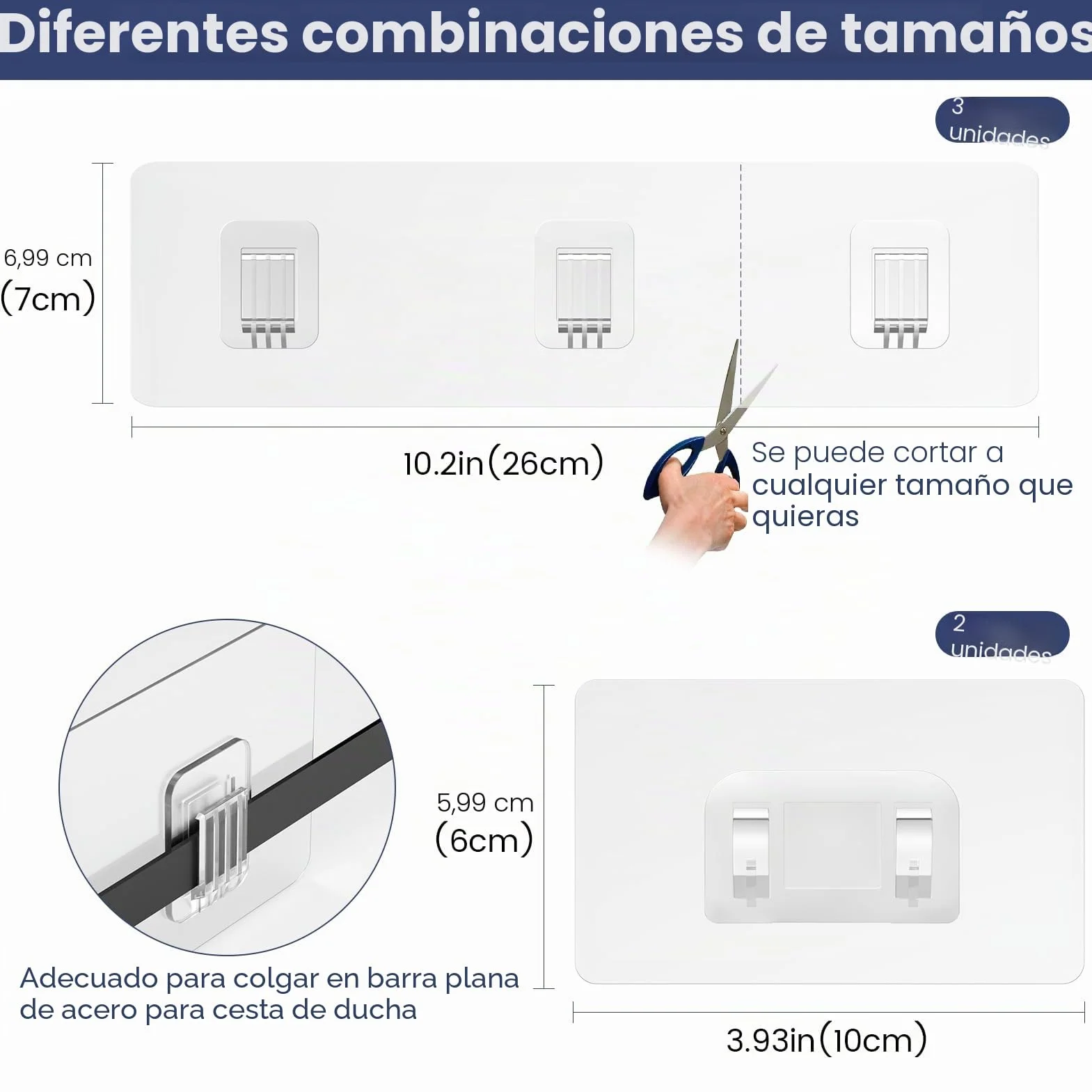 5 Piezas Ganchos Adhesivos para Estantes Ducha, Ganchos Adhesivos para Estanterias, Adhesivos Estanteria Baño, Gancho para Cesta Ducha (Adecuado para colgar tiras de metal)