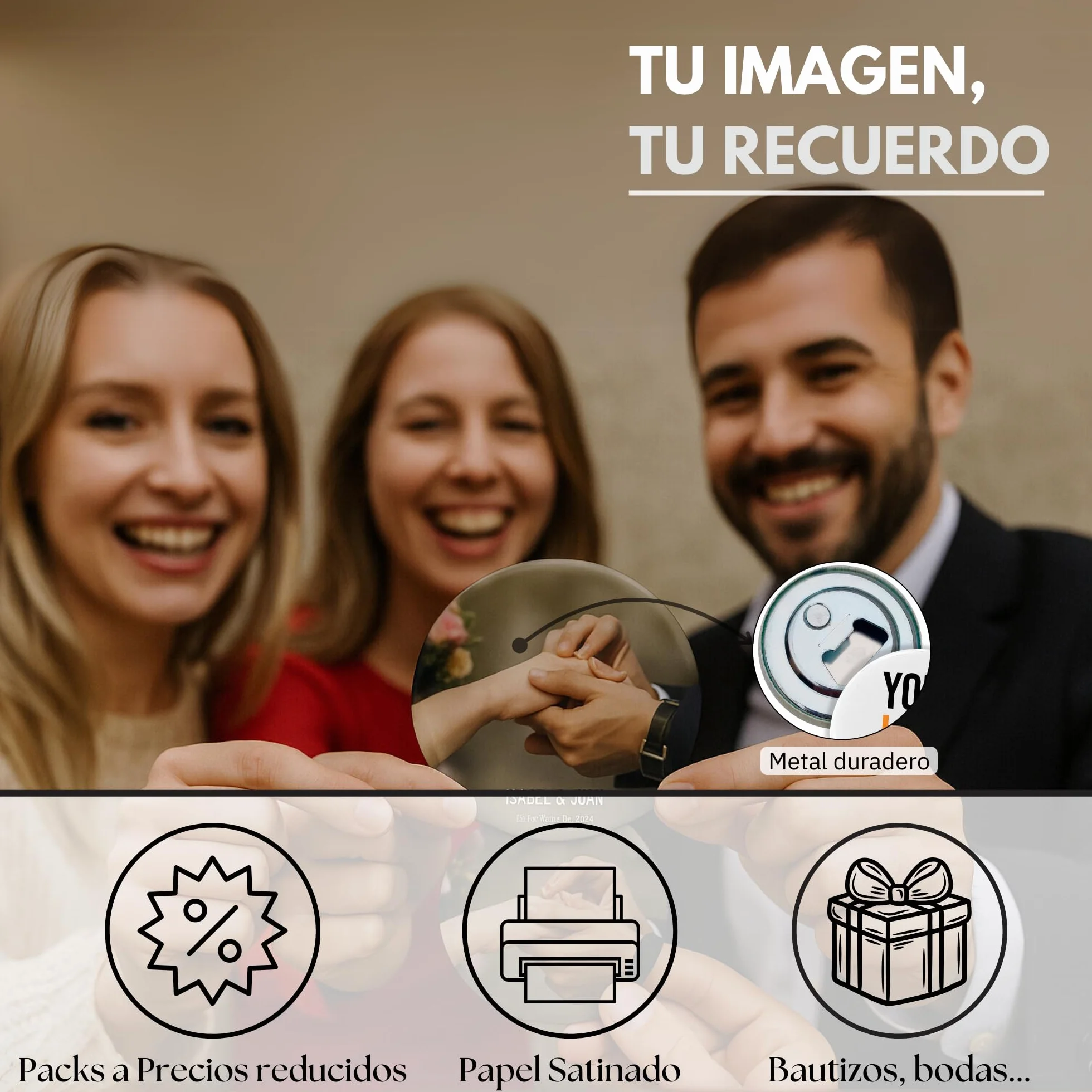 Chapas Personalizadas con Abrebotellas y Foto Iman Nevera 5 Unidades