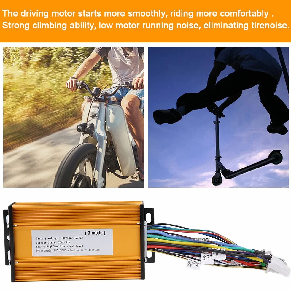 Controlador Sin Escobillas Bicicleta Eléctrica 48V-72V Universal 3 Modos 12 Tubos