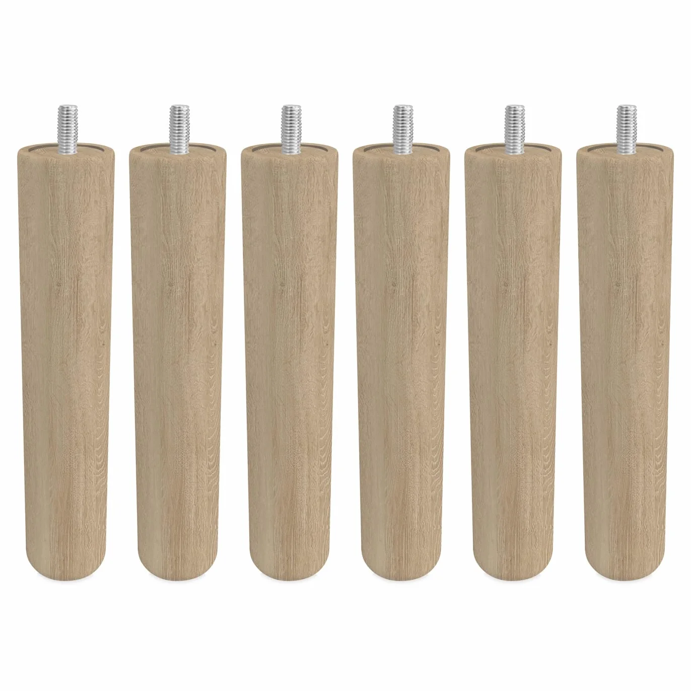 amuéblate Online – Pack de 6 Patas de Madera para Base Tapizada, Cilíndricas con Rosca M10, Altura 25 cm, Color Natural