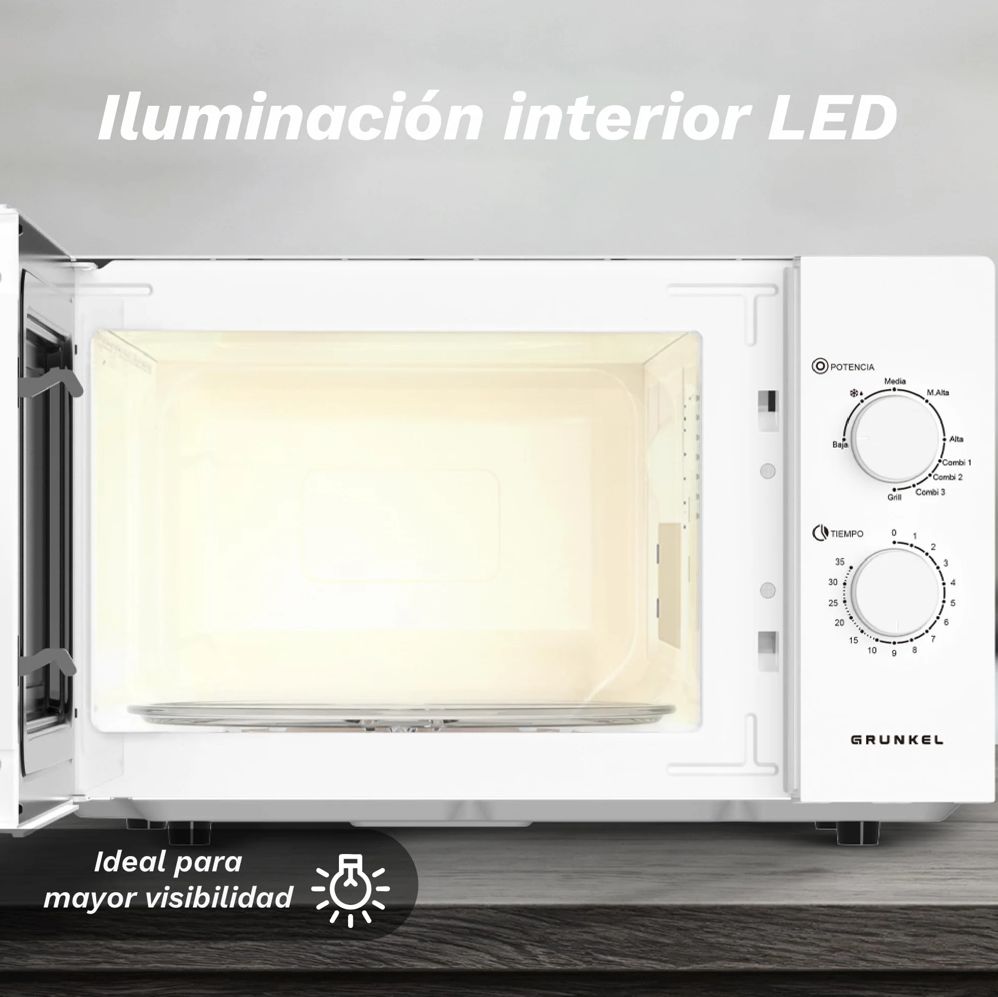 Microondas con Grill de 25 Litros, 850W +1000W Grill, 5 Niveles de Potencia, 3 Modos Combinados, Temporizador 30 min