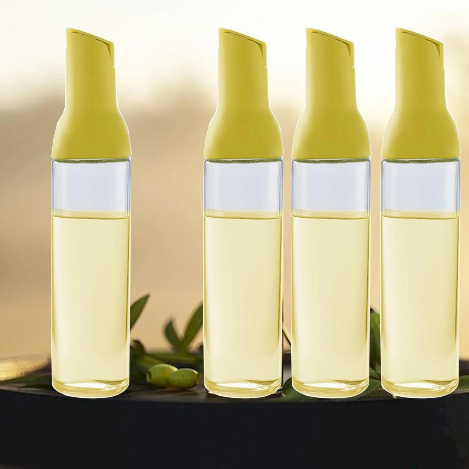 Dispensador de aceite de 17 onzas para cocina y cocina, paquete de 4 con etiquetas, dispensador de botellas de aceite de oliva con tapa automática, botella de aceite antigoteo, amplia