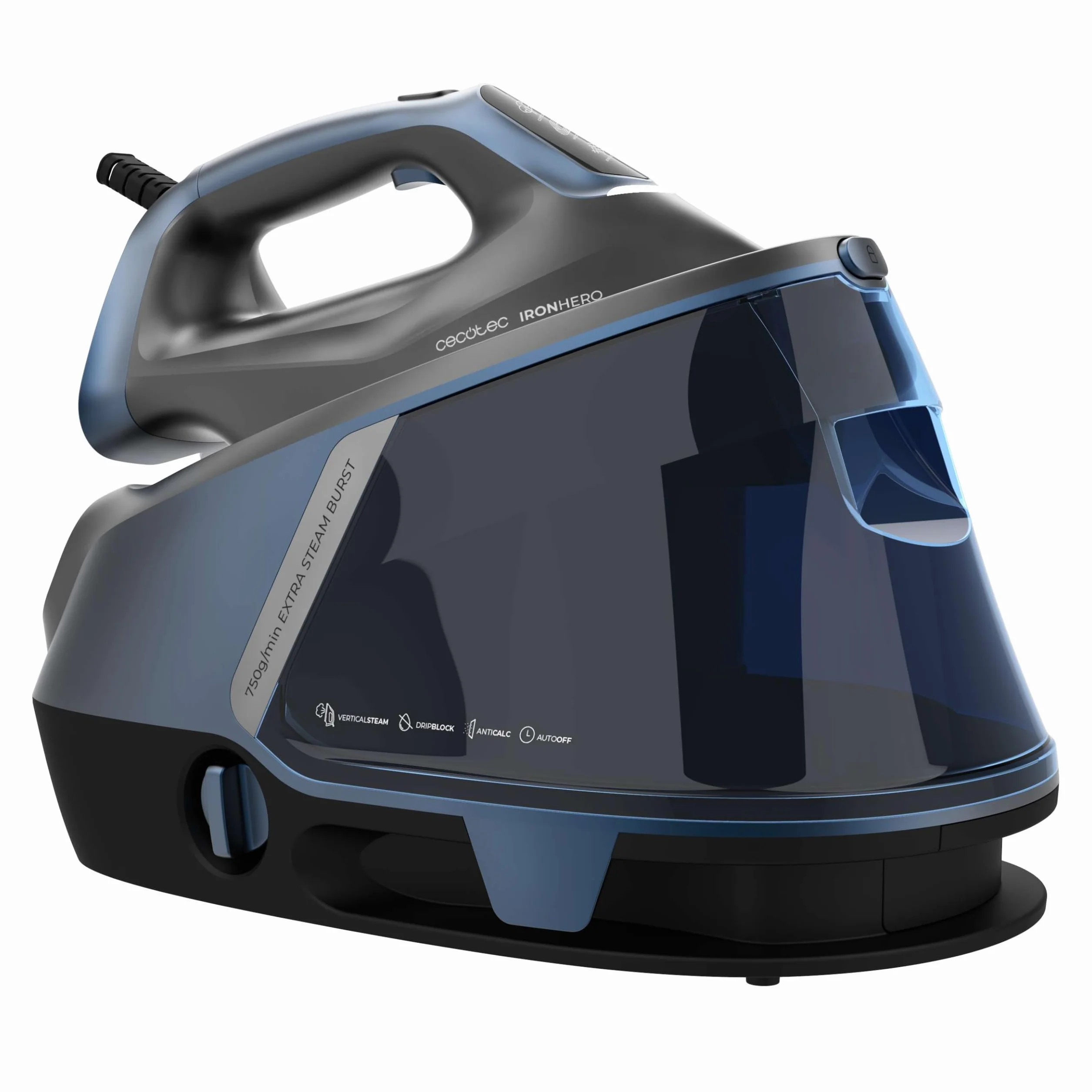 Cecotec Centro de Planchado Vertical IronHero H-3000 Station Geyser. 3000W, Suela Cerámica Turbo Slide, 600g/min en Golpe Vapor, Apagado Automático, Pantalla Táctil, Tecnología AntiCal y Cyclo Clean