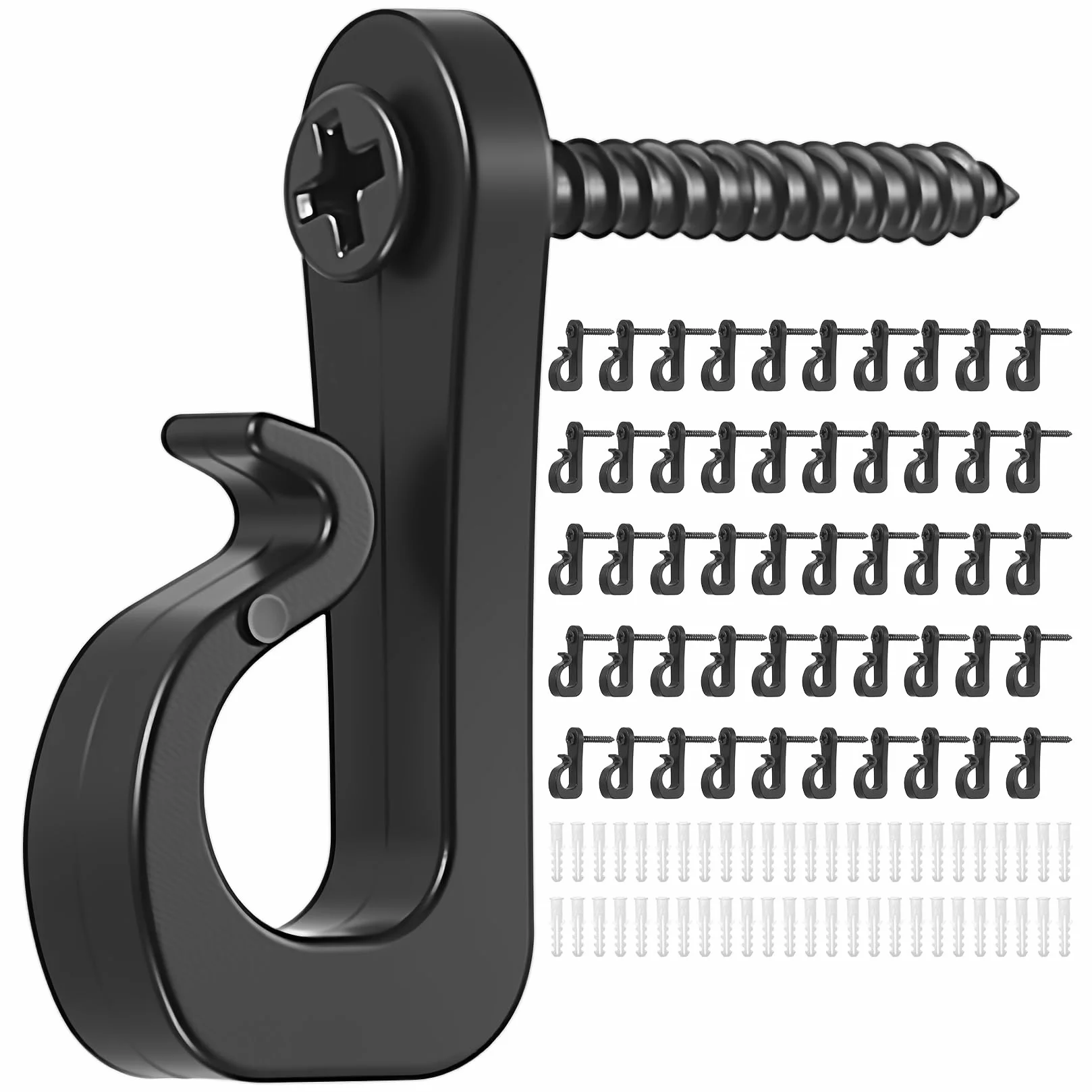 50 PcsGanchos de Tornillo Negros, Alcayatas Pared, Ganchos Atornillables, Q Ganchos de Techo para Guirnaldas de luces, decoraciones para fiestas, artículos colgantes