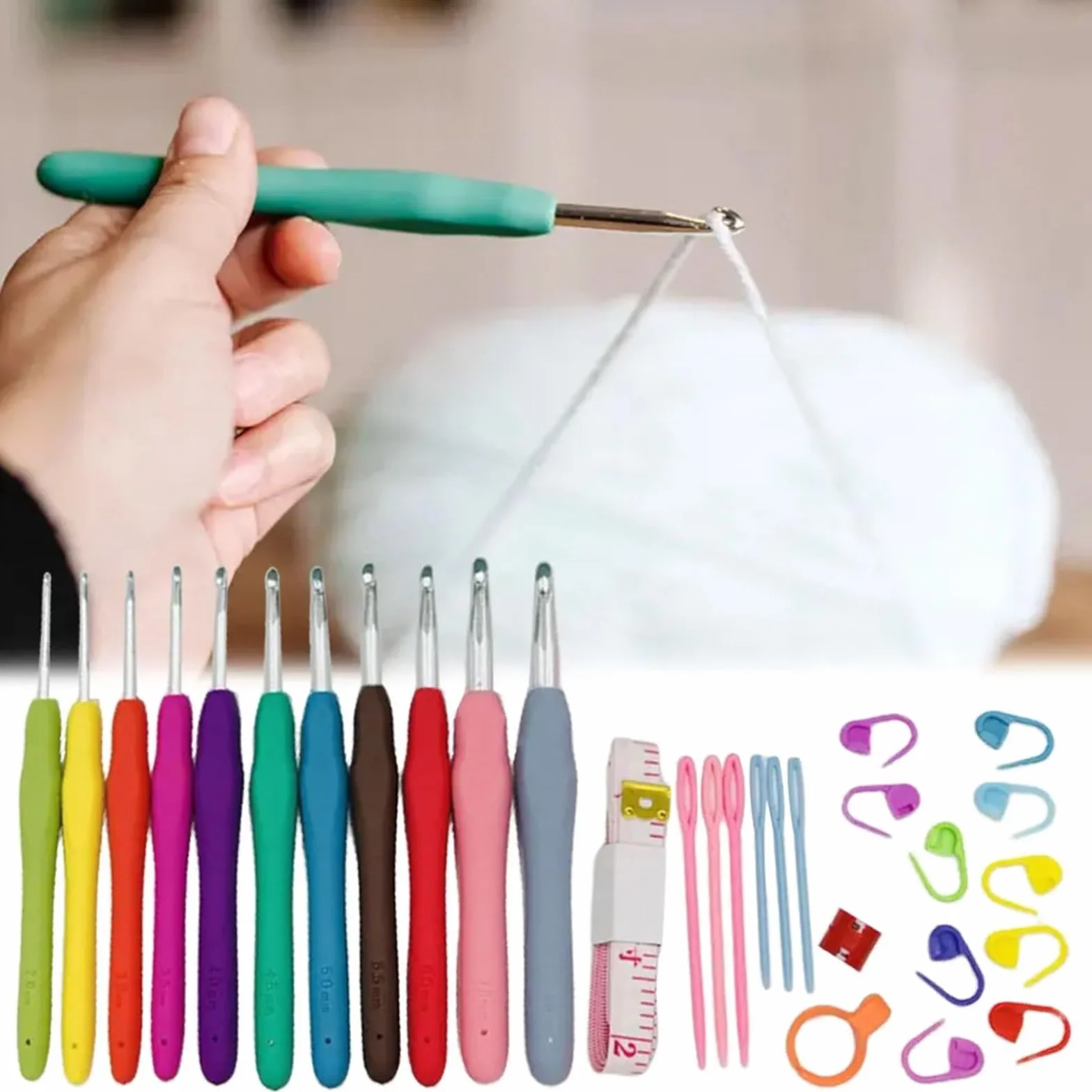 Kit Ganchillo Juego de agujas de crochet con estuche, mango ergonómico, 11 tamaños, colores surtidos(Colorful)