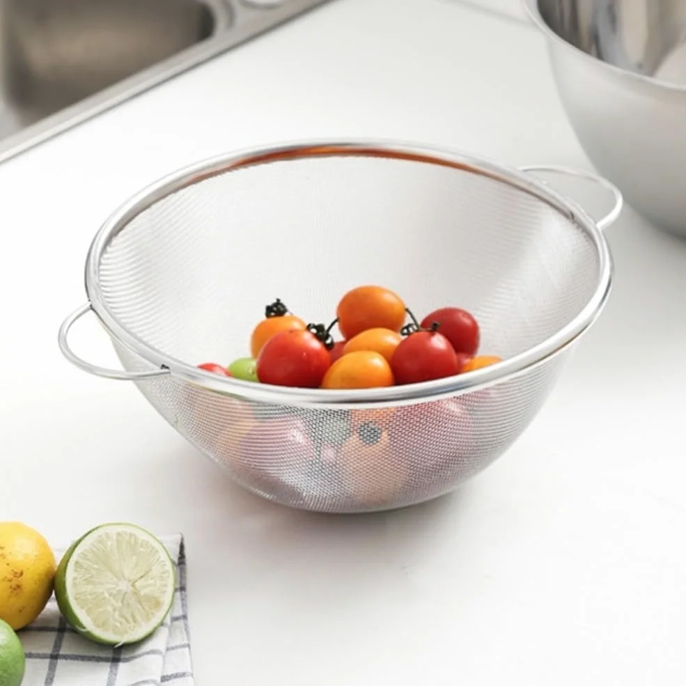 Tamiz de acero inoxidable 304 con base estable para drenaje de arroz de frutas y verduras