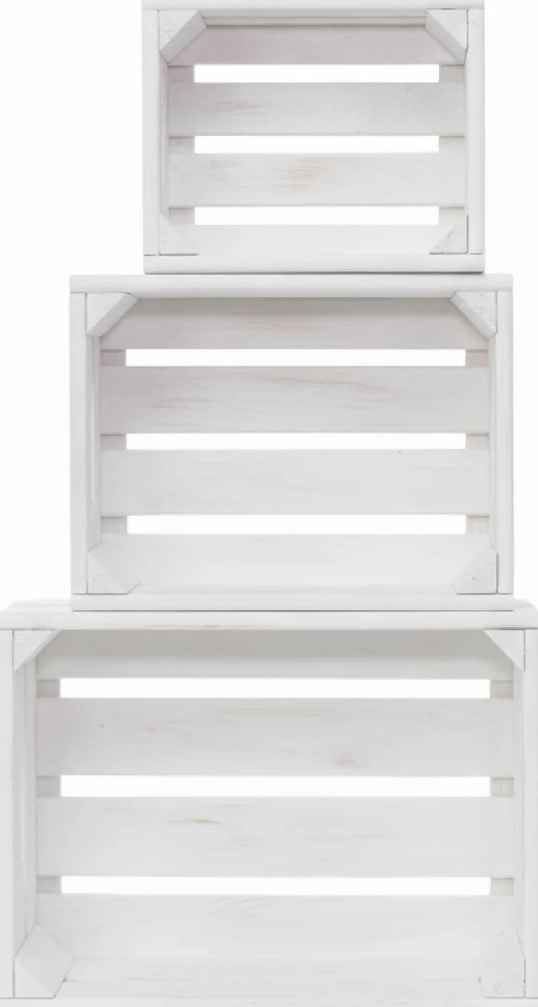 ITA Home & Garden Set de 3 cajas decorativas de madera Nora en 3 tamaños. Apilables y encajables. Madera certificada FSC, asas prácticas y diseño vintage. Fabricadas en la UE - Blanco