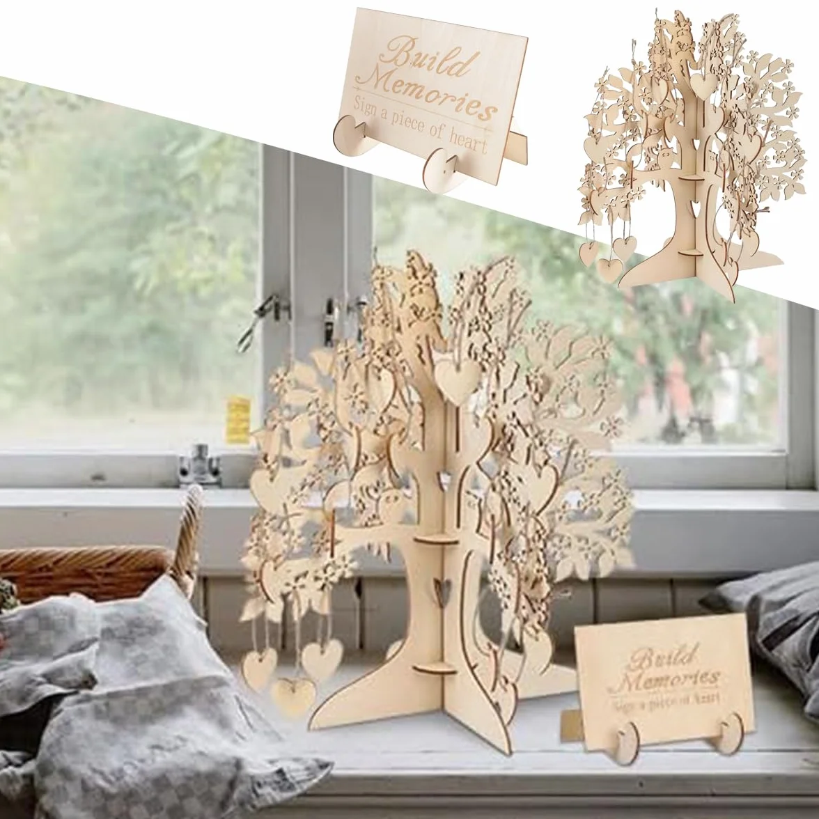 Ausi Libro de visitas de madera para árbol de deseos, juego de libro de visitas de boda para decoraciones de boda
