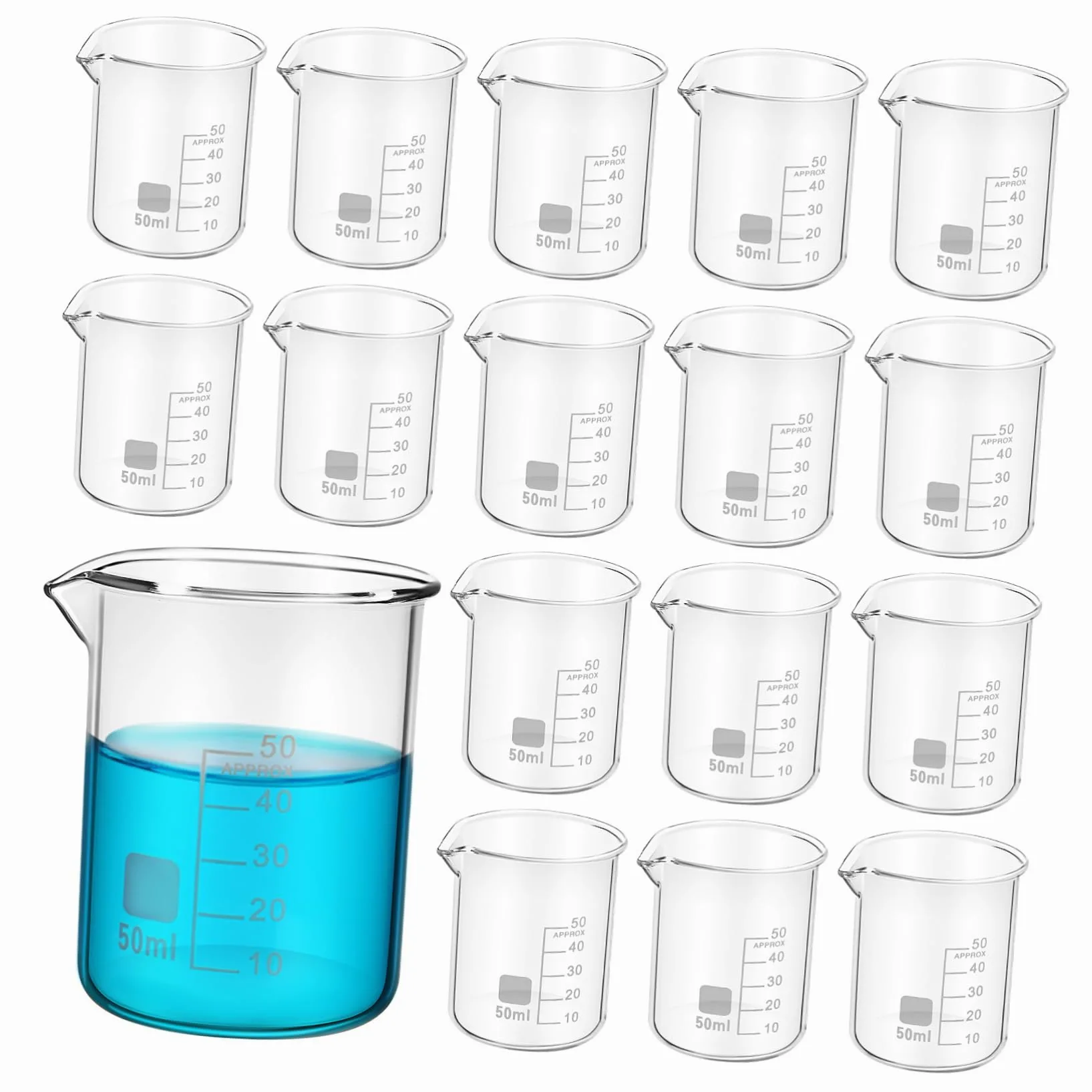 Alipis Vaso Medidor de Laboratorio 50ml Vidrio Transparente 20 Piezas | Forma Baja Escala, Uso Versátil, Limpieza Fácil, Estilo Simple y Elegante