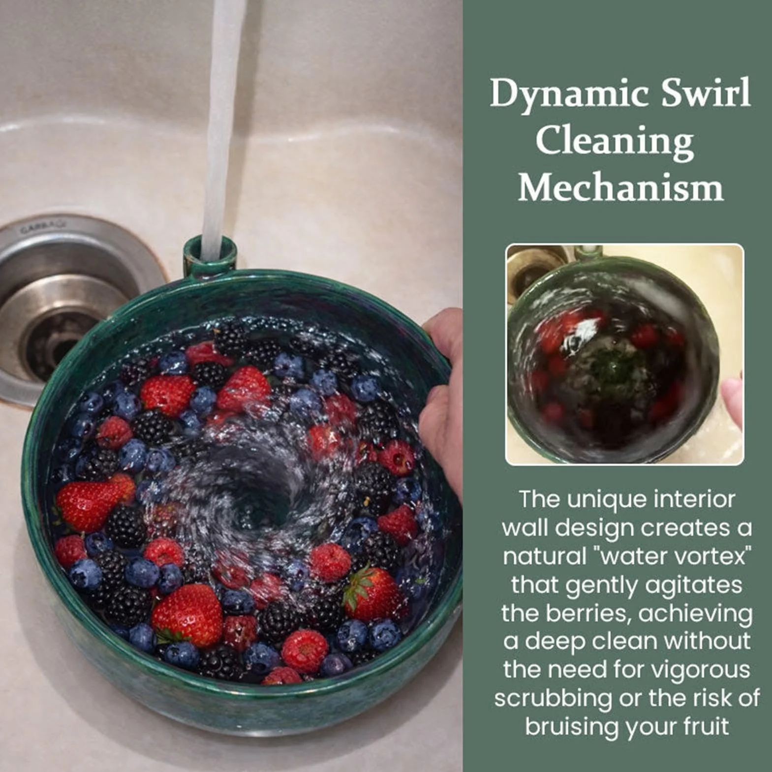 Generisch Bayas Remolino, Fruit Spinner | Cerámica OBS T Y Cuenco Con Drenaje | Cesta giratoria automática para limpieza rápida, Herramienta de cocina