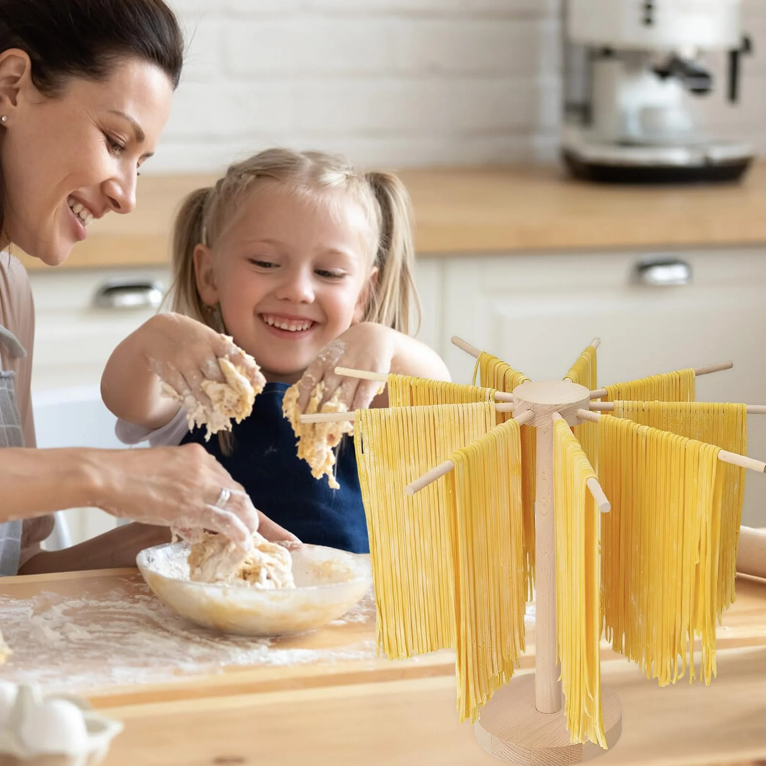 Secador de pasta de madera de 40 cm de alto, plegable, fácil de montar, portátil, extraíble, fácil de limpiar, soporte para pasta casera, secado de espaguetis