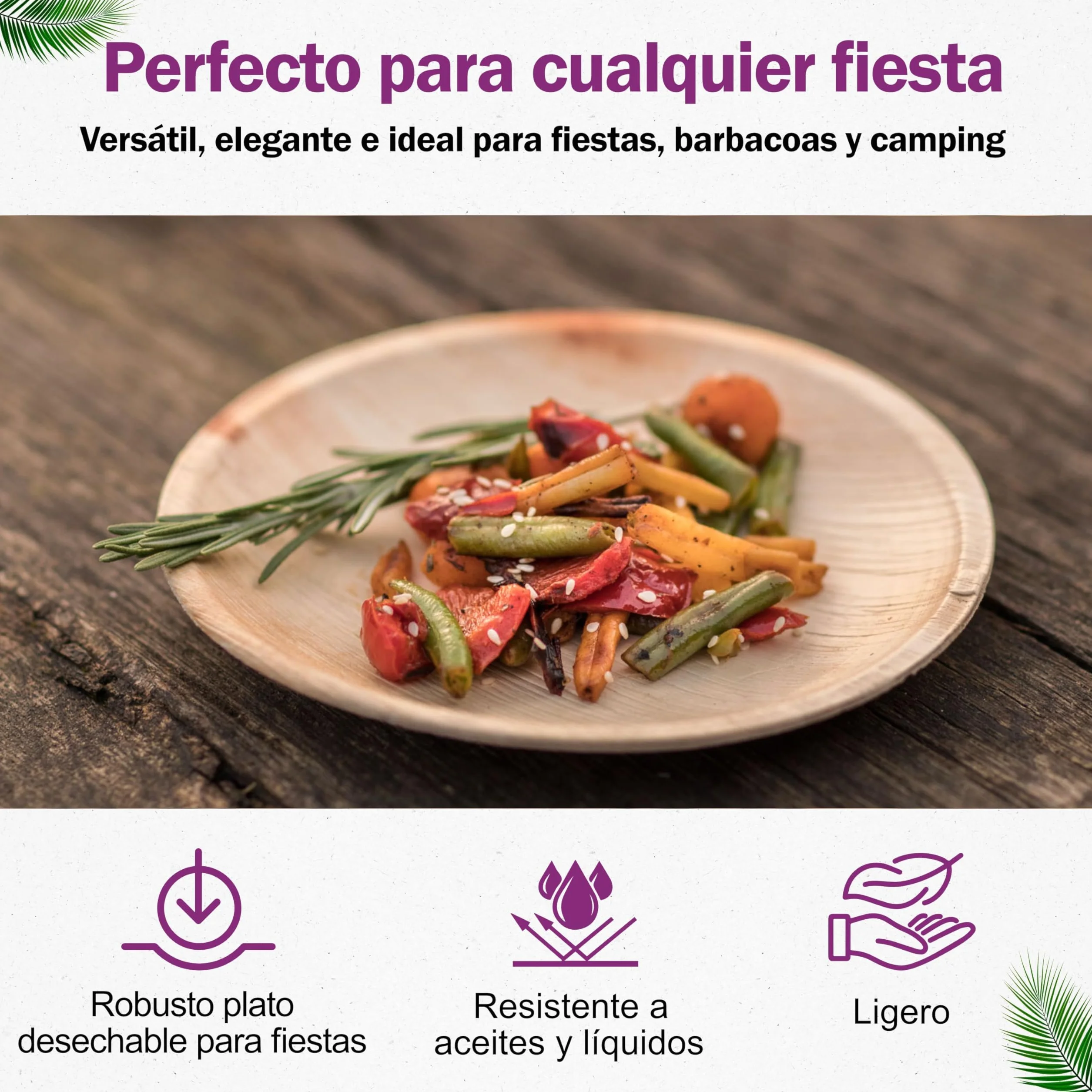 25 Platos Desechables de Hoja de Palma Orgánicos - Redondo Ø 15 cm - Vajilla Ecológica Elegante - Estable, Natural y Compostable - Menaje para Fiestas o Cocktail