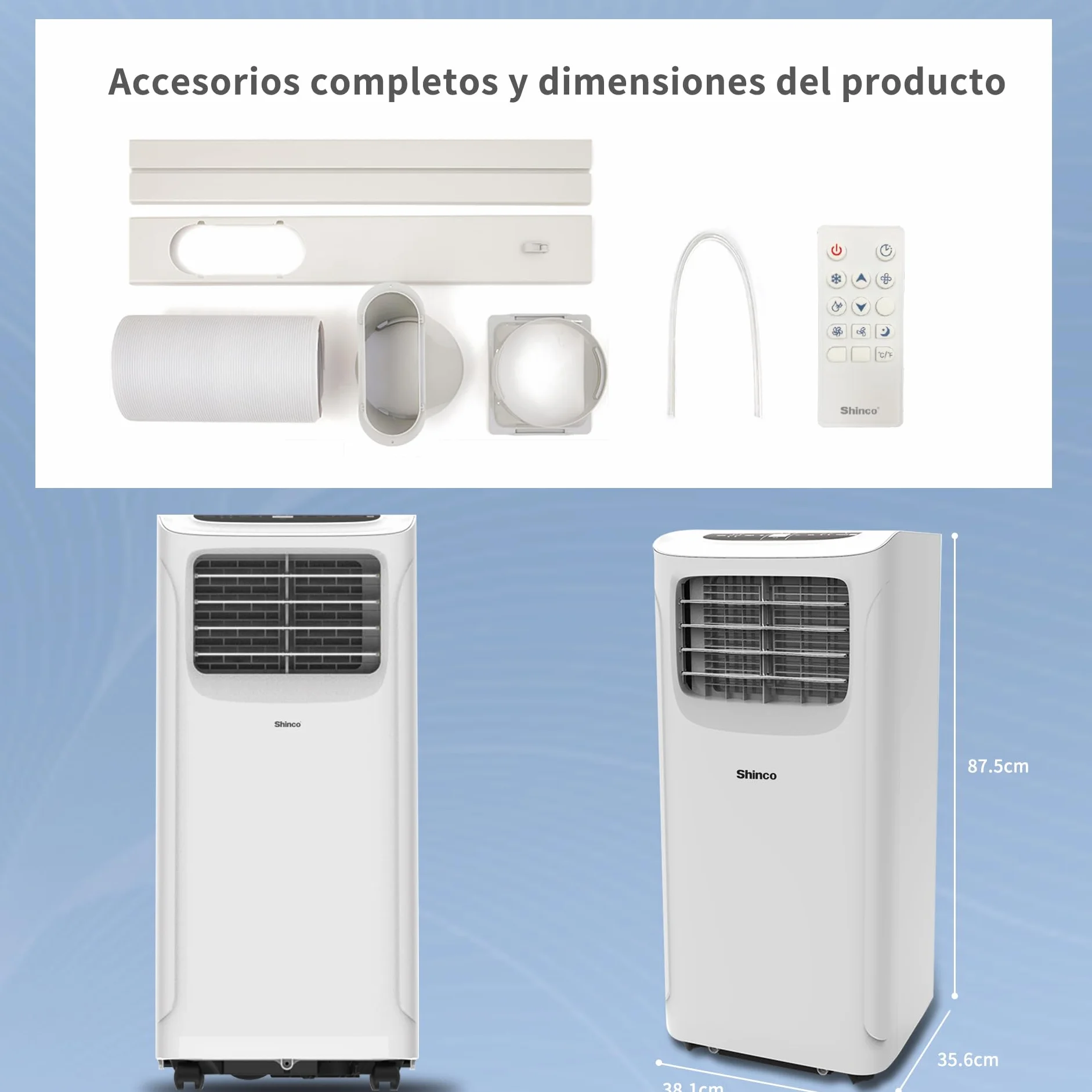 SHINCO 9000BTU Aire Acondicionado Portátil con Función 3 en 1, Aire acondicionado, Deshumidificador, Ventilador, Modo de suspensión, Para máximo de 22㎡, Temporizador de 24 horas, Kit de Ventana