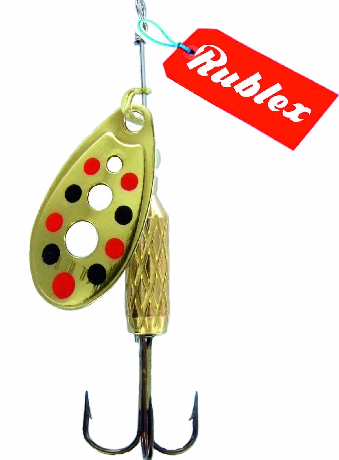 Pack de 5 Cucharillas de Pesca C-Turbo-3 OPRN, Cebo Artificial con Sistema de Clip y Acción de Giro Mejorado, Oro Puntos Rojos Negros, 5gr