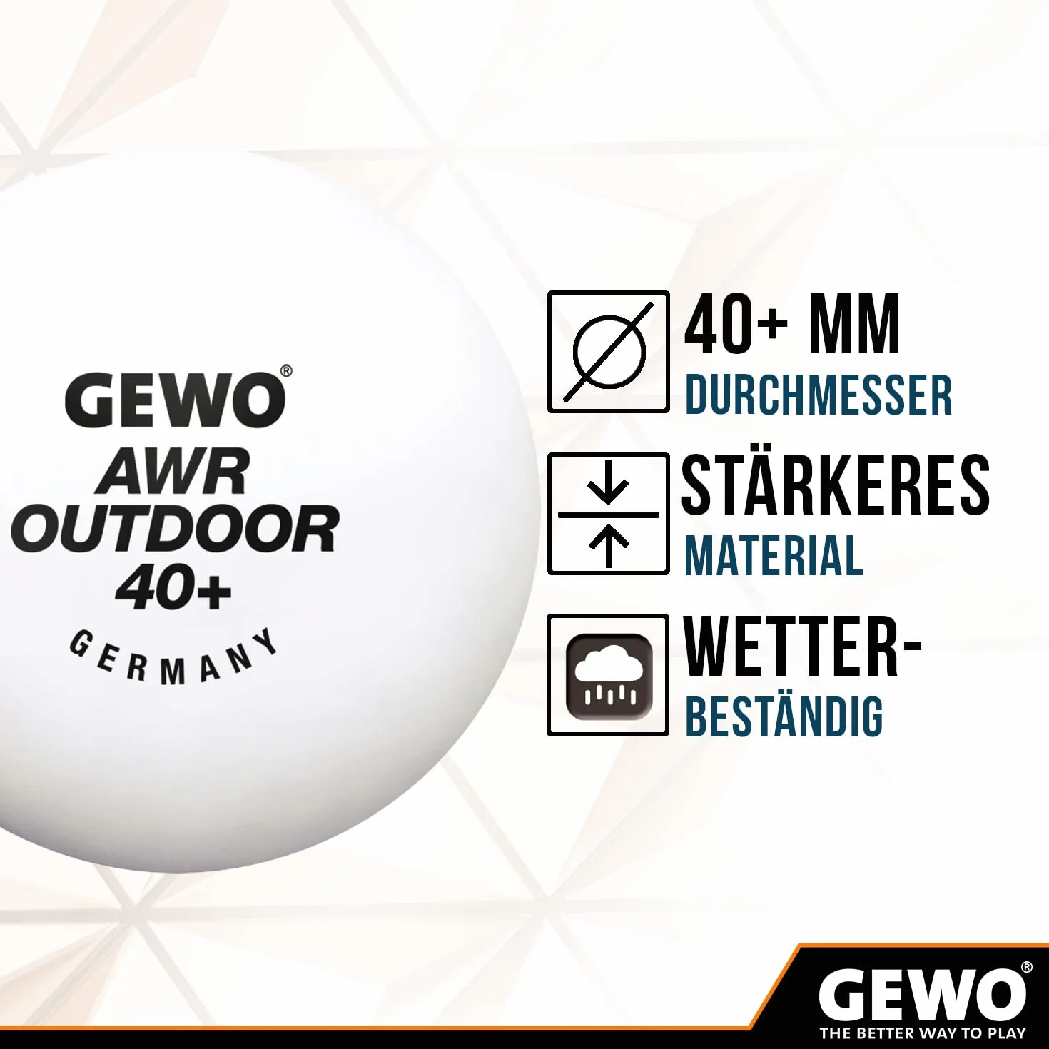 GEWO AWR Outdoor 40+ Pelotas de Ping Pong de Mesa para Exteriores, Impermeable, 40mm, 6 Unidades
