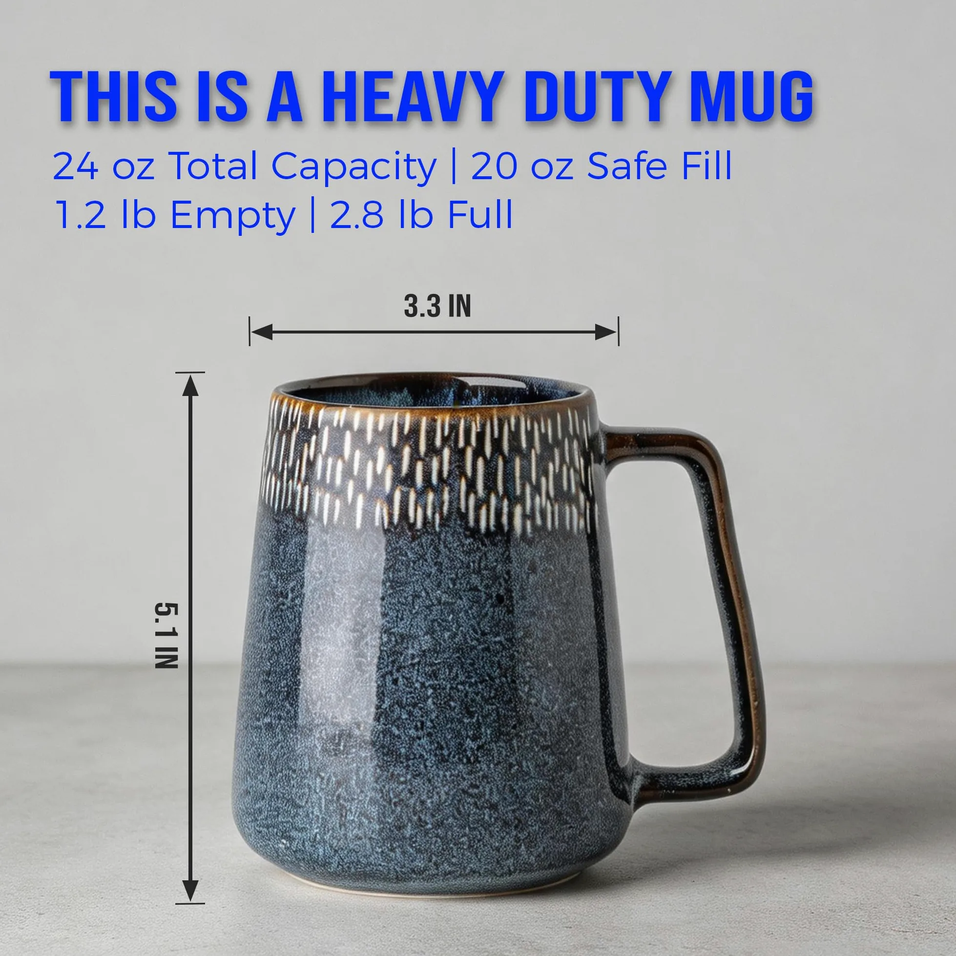 TT006 - Taza de café extragrande de 24 onzas, taza de café vintage para oficina y hogar, apta para lavavajillas y microondas, azul con estrellas