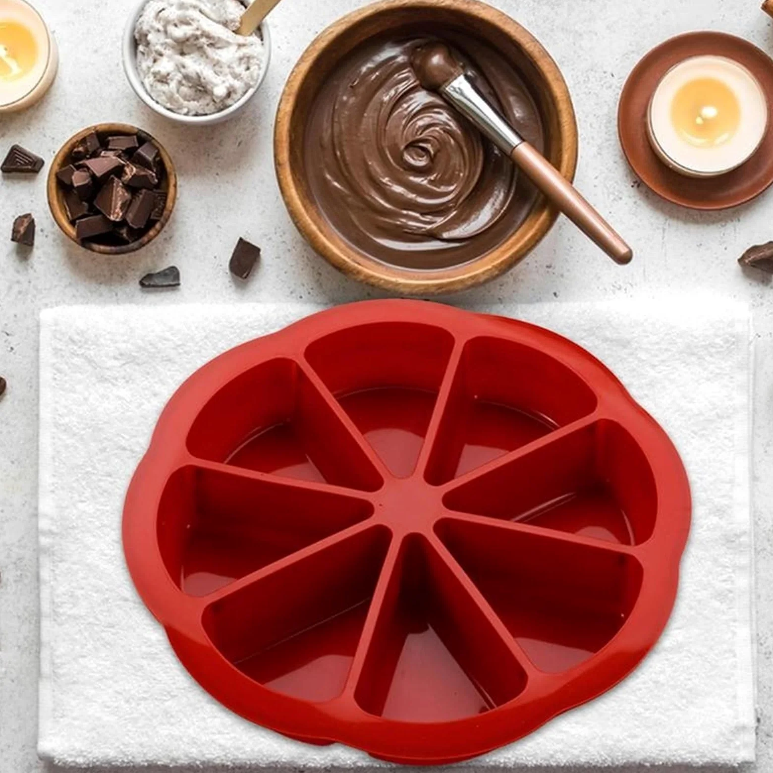 2 moldes de silicona for hornear pasteles con 8 rejillas y forma triangular for pan maíz para Pasteles(Red)