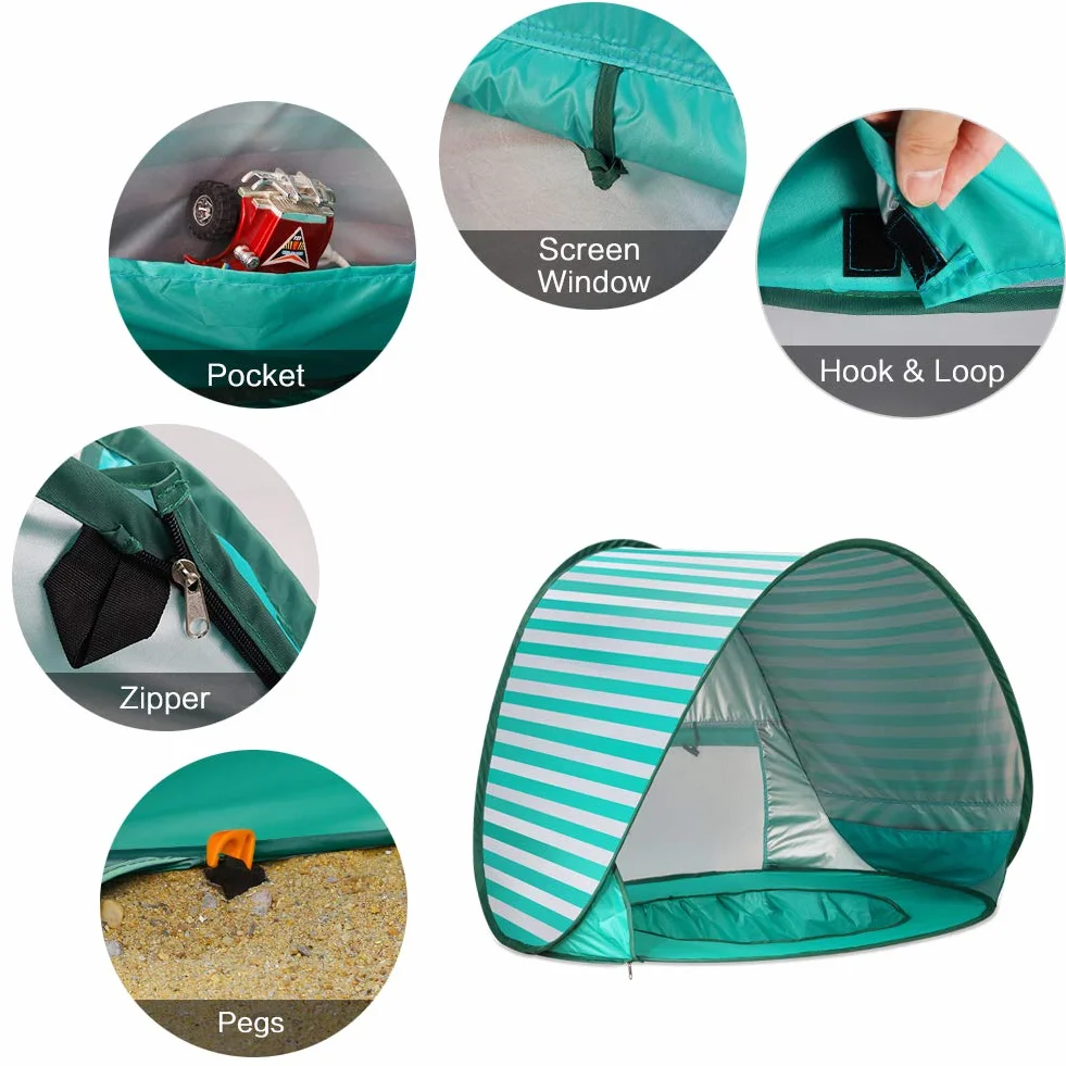 Tienda de Playa Bebé Pop-up con Piscina, Protección UV 50+, Carpa Plegable 120x80x70 cm