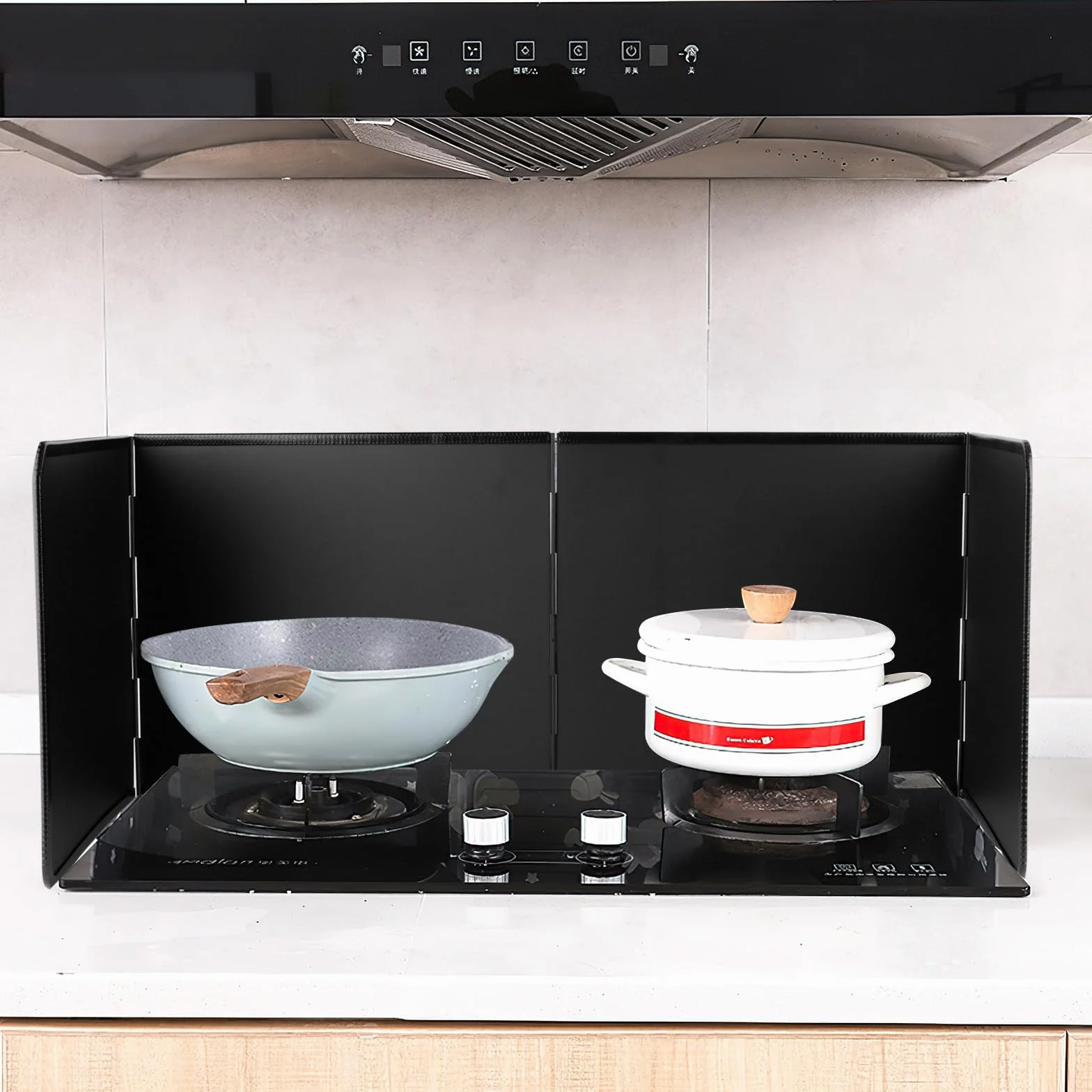 76*29*30cm Protector Salpicaduras Cocina, 3 Lados Panel Protector Antisalpicaduras Cocina Plegable Resistente al Calor, Protección Antisalpicaduras Pantallas con paño de limpieza, para Cocinar/Hornear