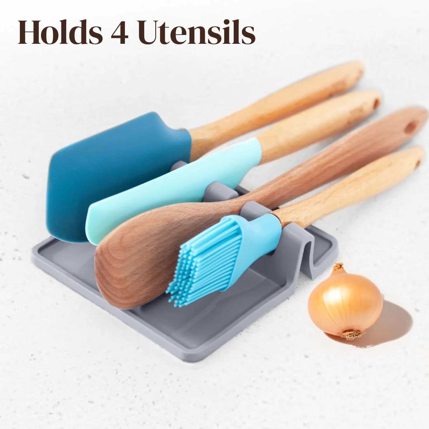Silicona Gris Reposa Cuchara para Estufa con Almohadilla de Goteo (2 Conjuntos) Descansa Utensilio y Soporte de Cuchara para Mostrador de Cocina Libre de BPA