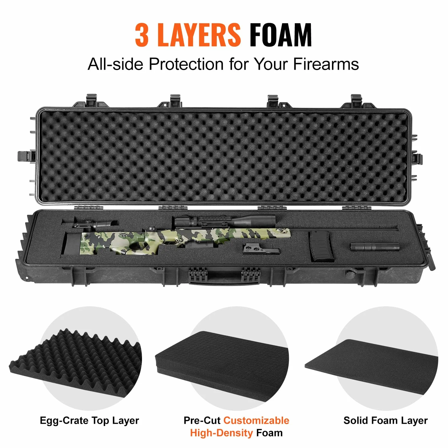 VEVOR Estuche Rígido para Armas 138 cm Maletín para Rifle de Caza con Ruedas Impermeable