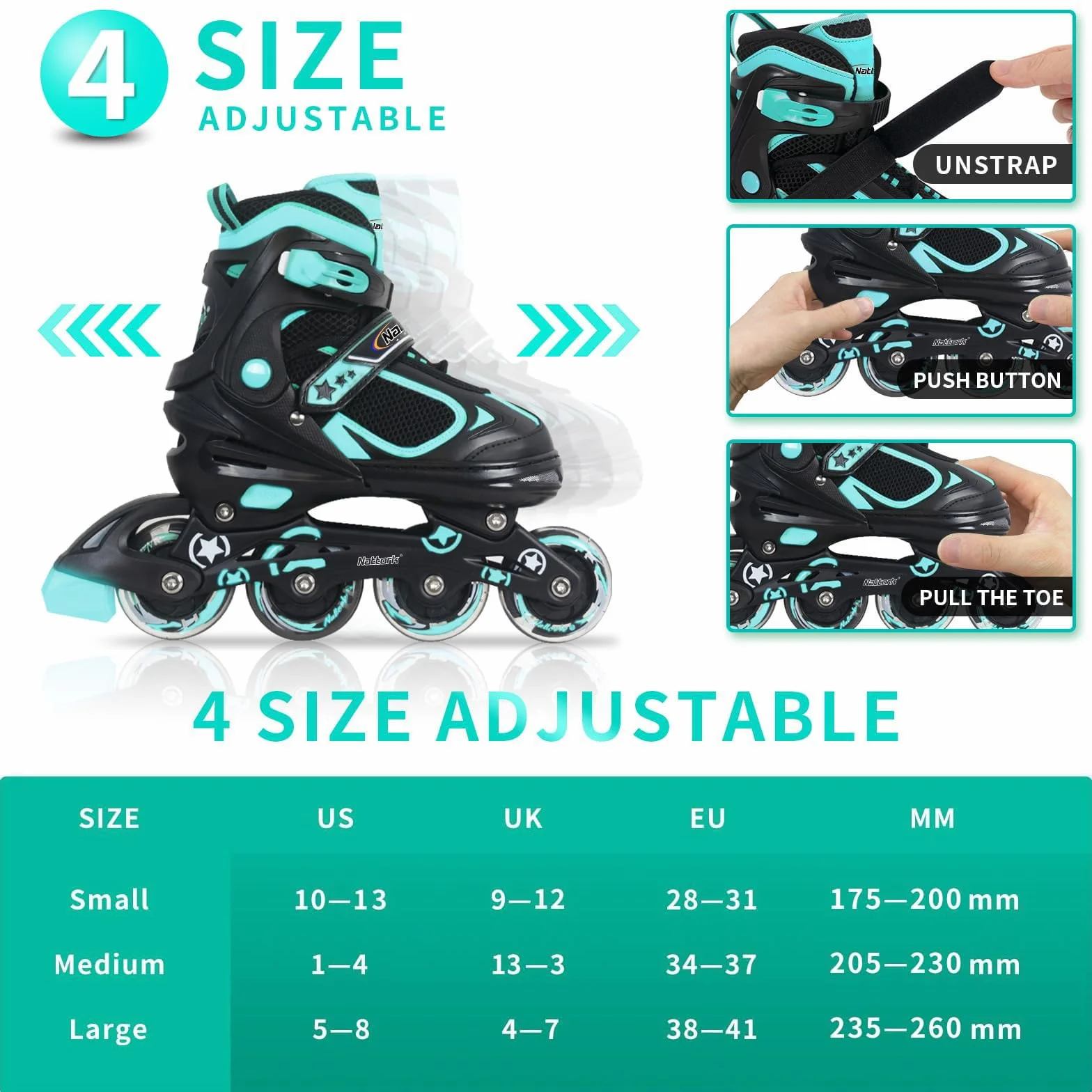 Patines en línea para Niños - 4 Tamaño Ajustables Patines para Niños Niñas Inline Patines de Rodillos para Principiantes