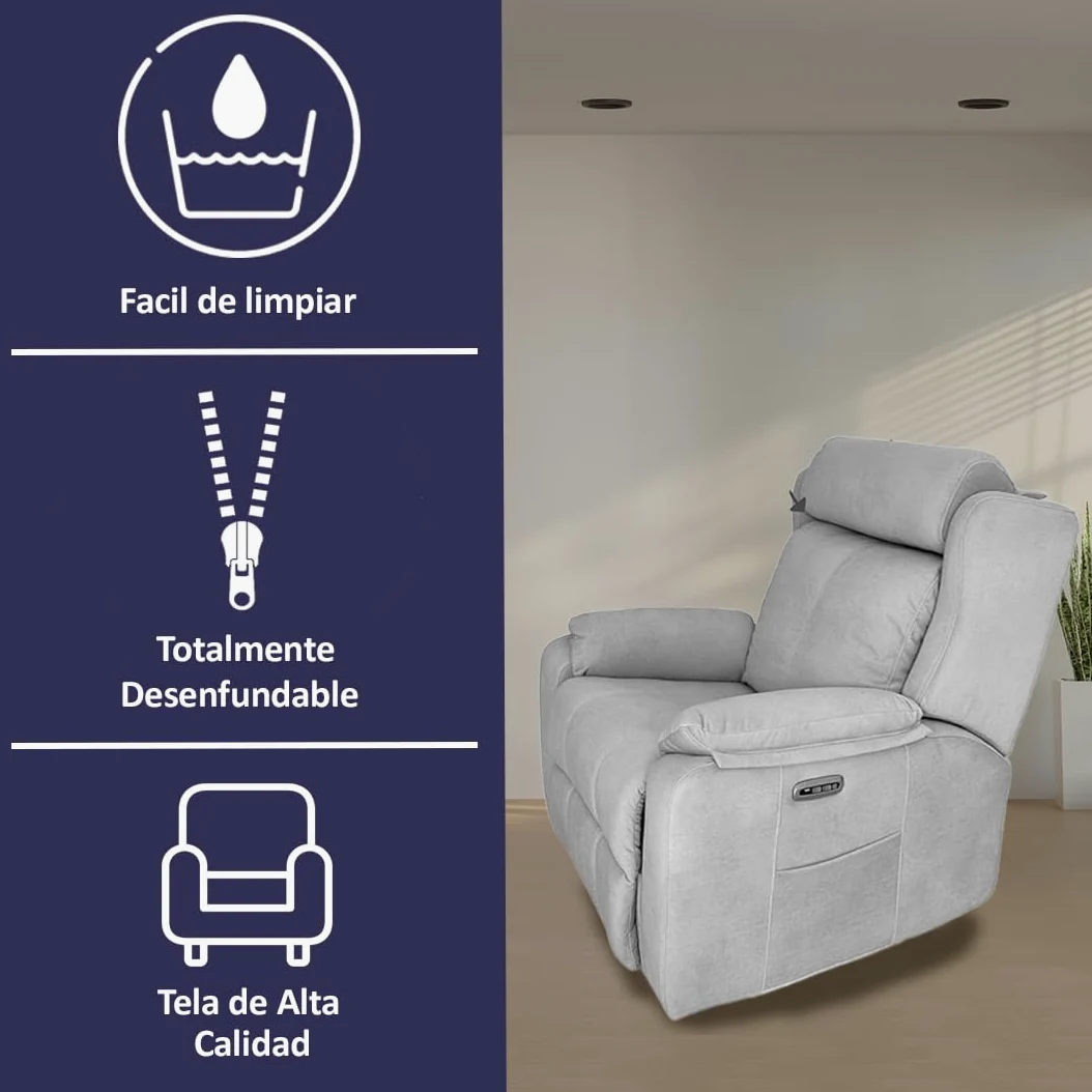 Genérico SILLÓN Relax ELÉCTRICO RECLINABLE Gravedad Cero (SILLÓN Relax ELÉCTRICO Gravedad 0 Y Cabezal, Gris)