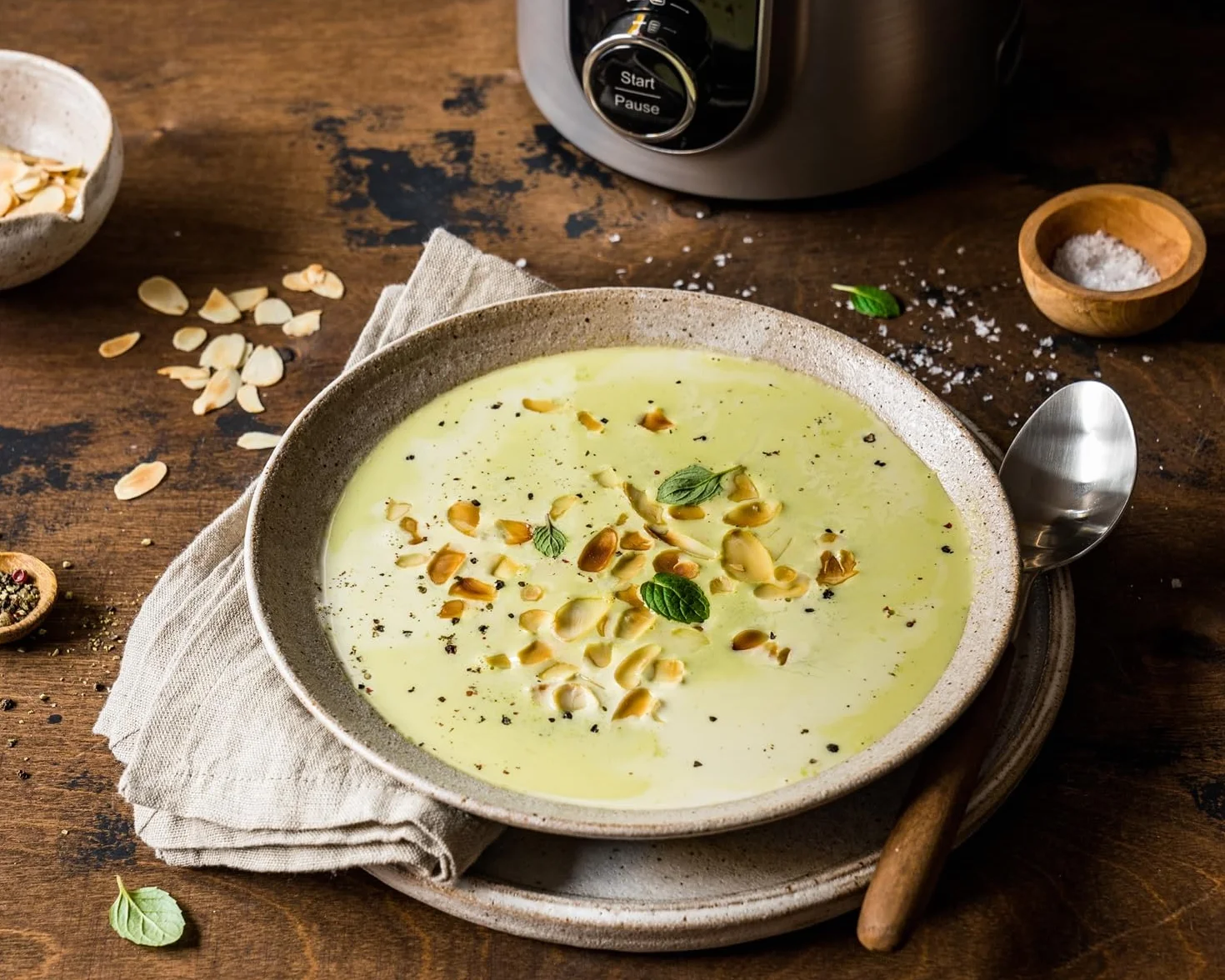 ROMMELSBACHER Veggie SVD 1400 - Preparador para bebidas y sopas, 9 programas, programa de limpieza, recipiente interior de acero inoxidable, capacidad de 1,3 l, campana para puré, cuchillo de filo